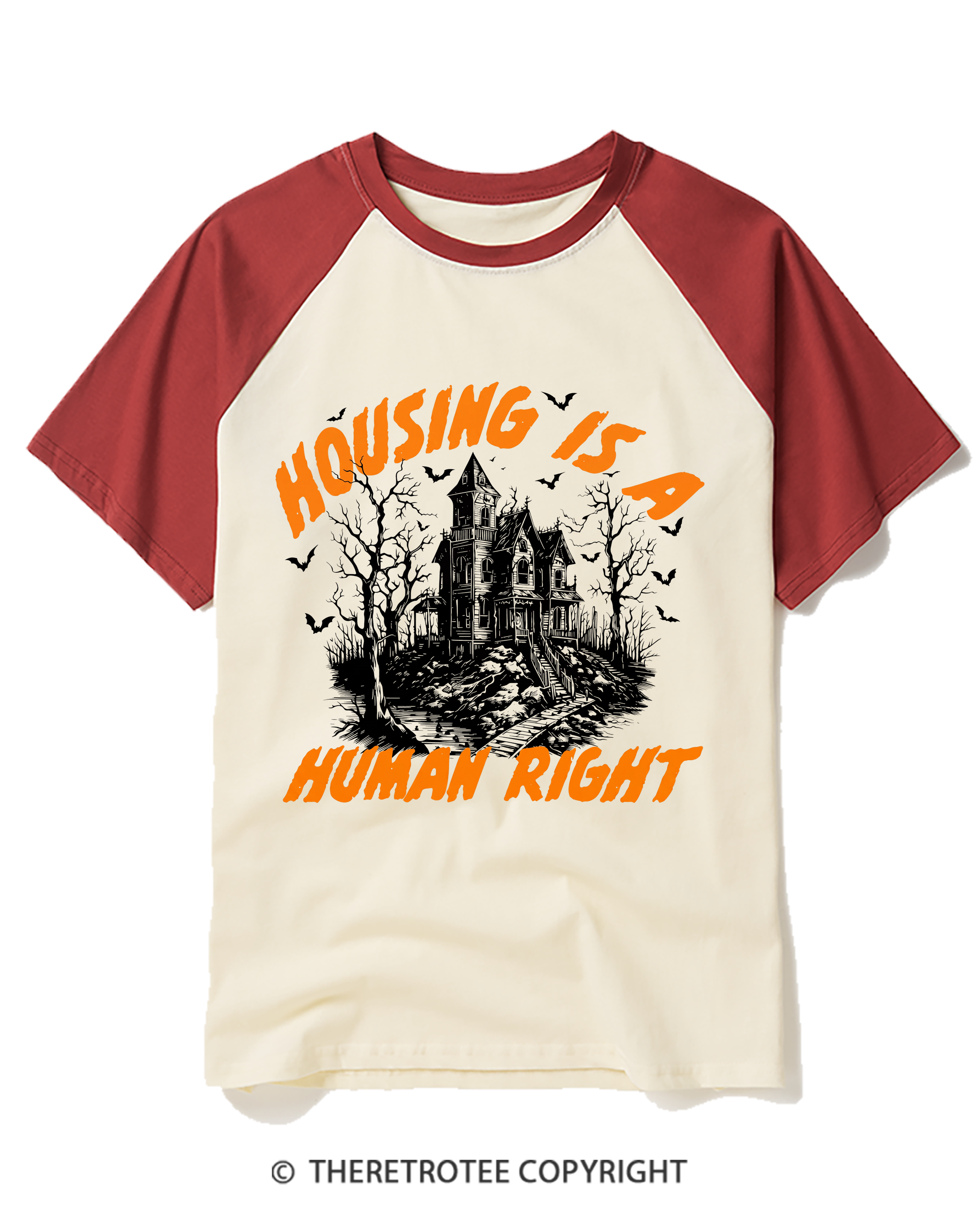 TheRetroTee Housing Is A Human Right Raglan Baseball T-Shirt