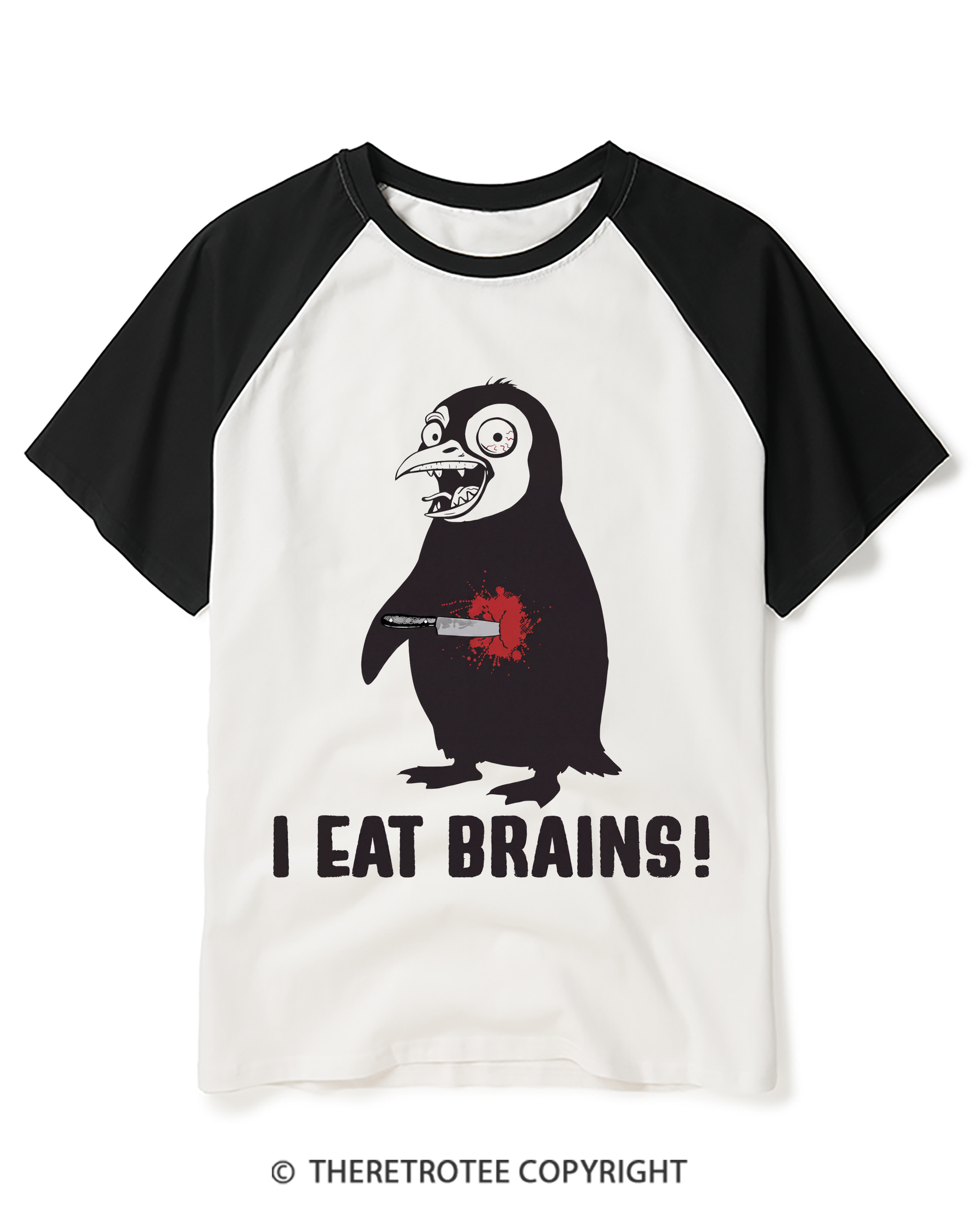 TheRetroTee I Eat Brains! 2000s Raglan Baseball T-Shirt