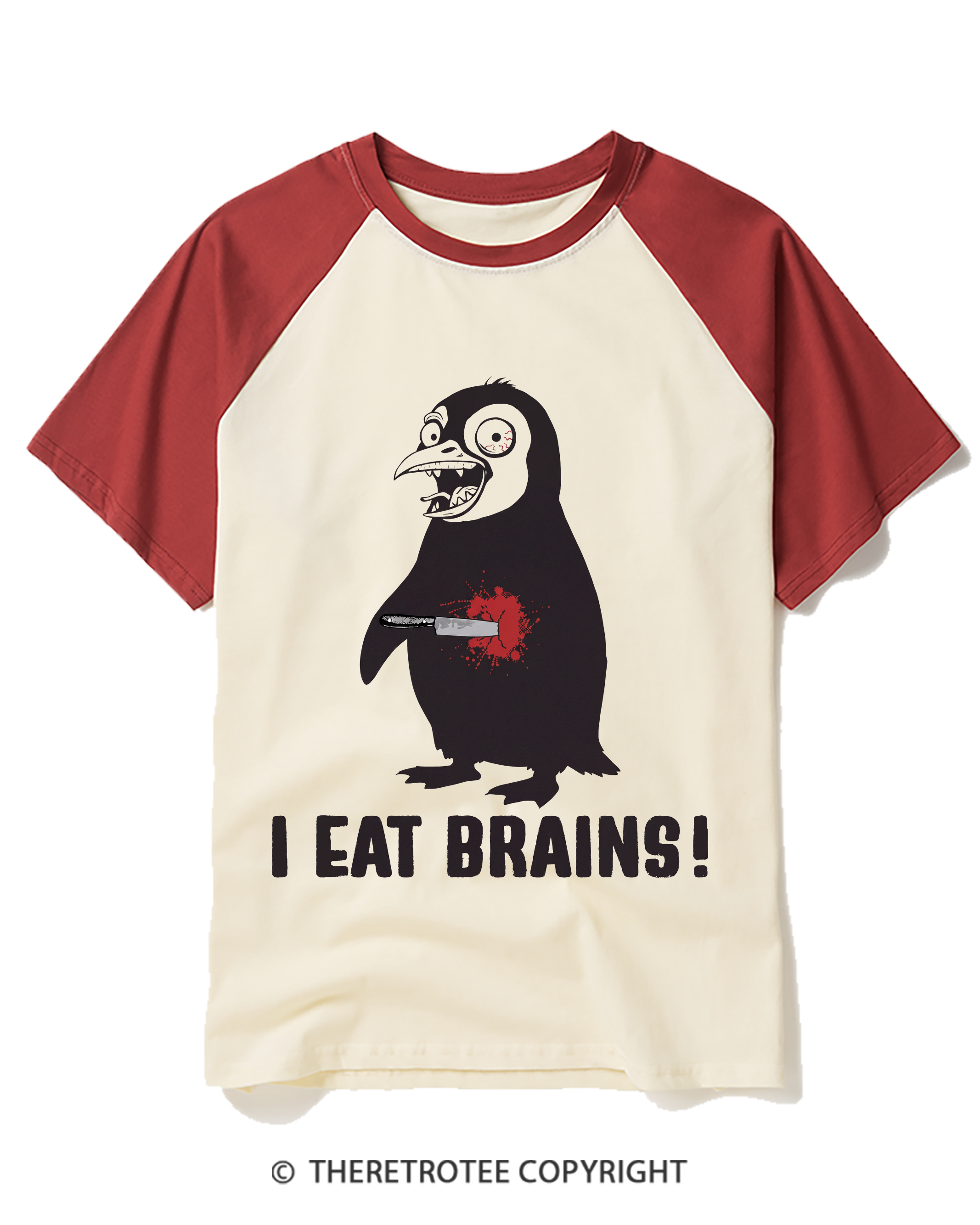 TheRetroTee I Eat Brains! 2000s Raglan Baseball T-Shirt