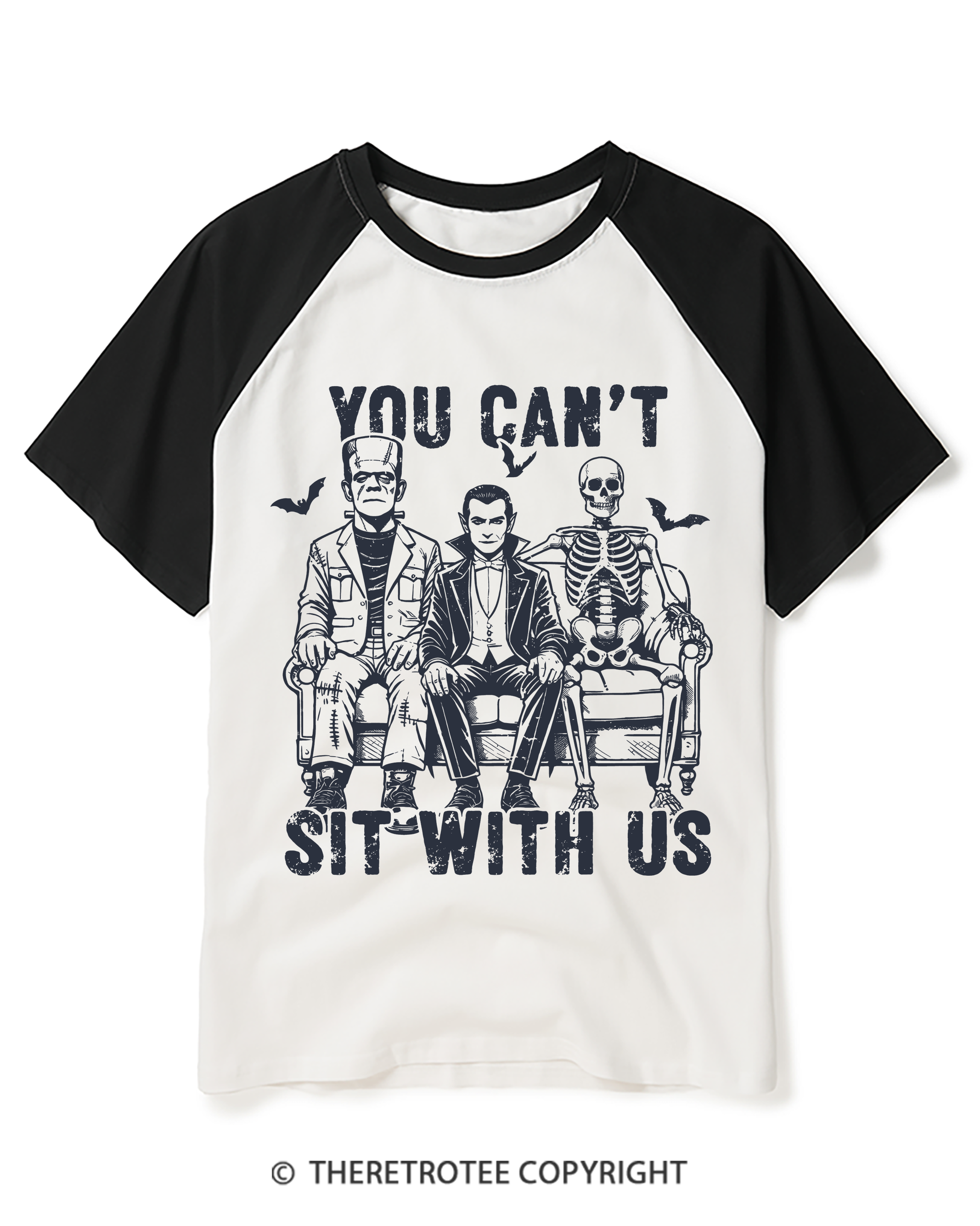TheRetroTee You Can’T Sit With Us 2000s Raglan Baseball T-Shirt