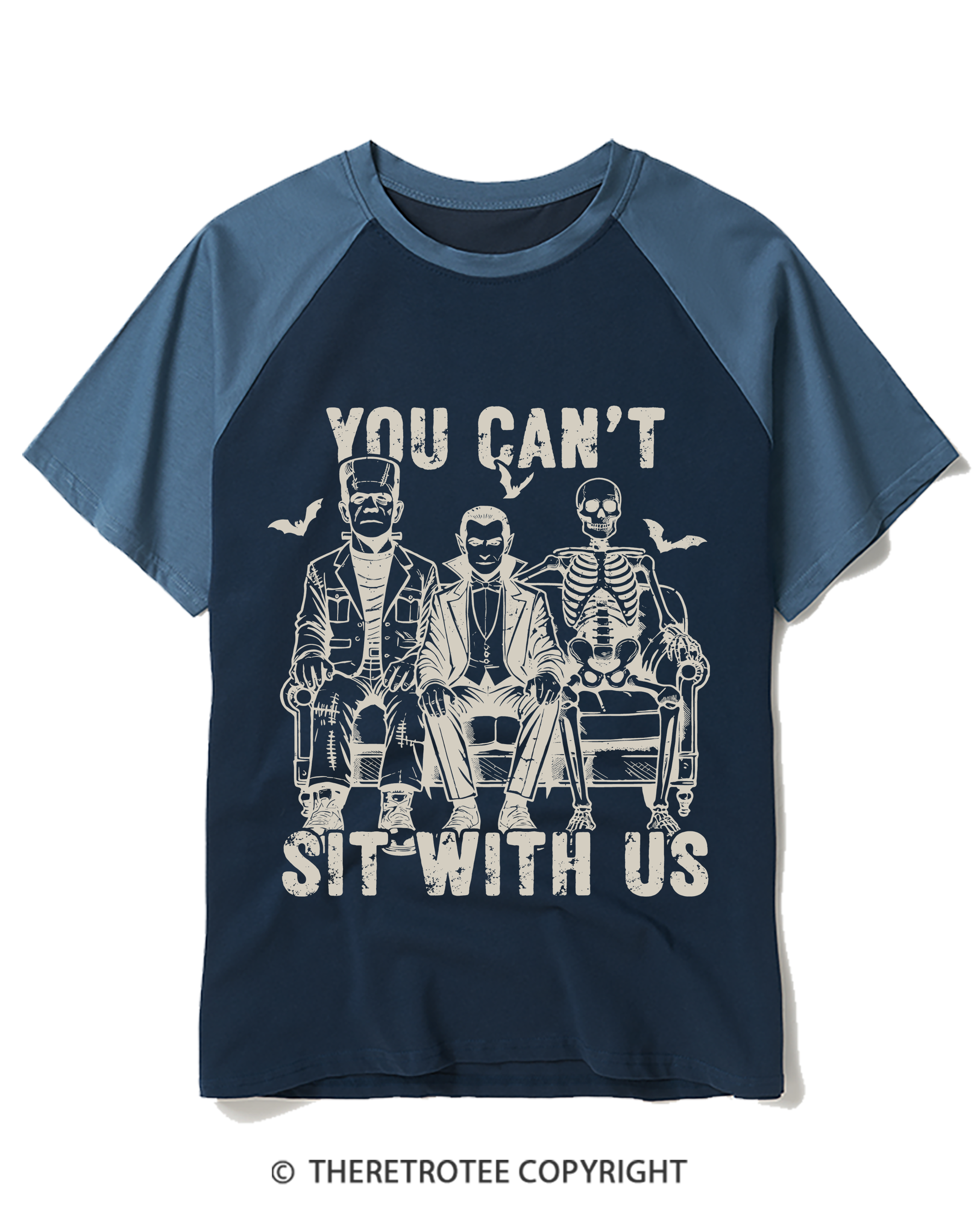 TheRetroTee You Can’T Sit With Us 2000s Raglan Baseball T-Shirt