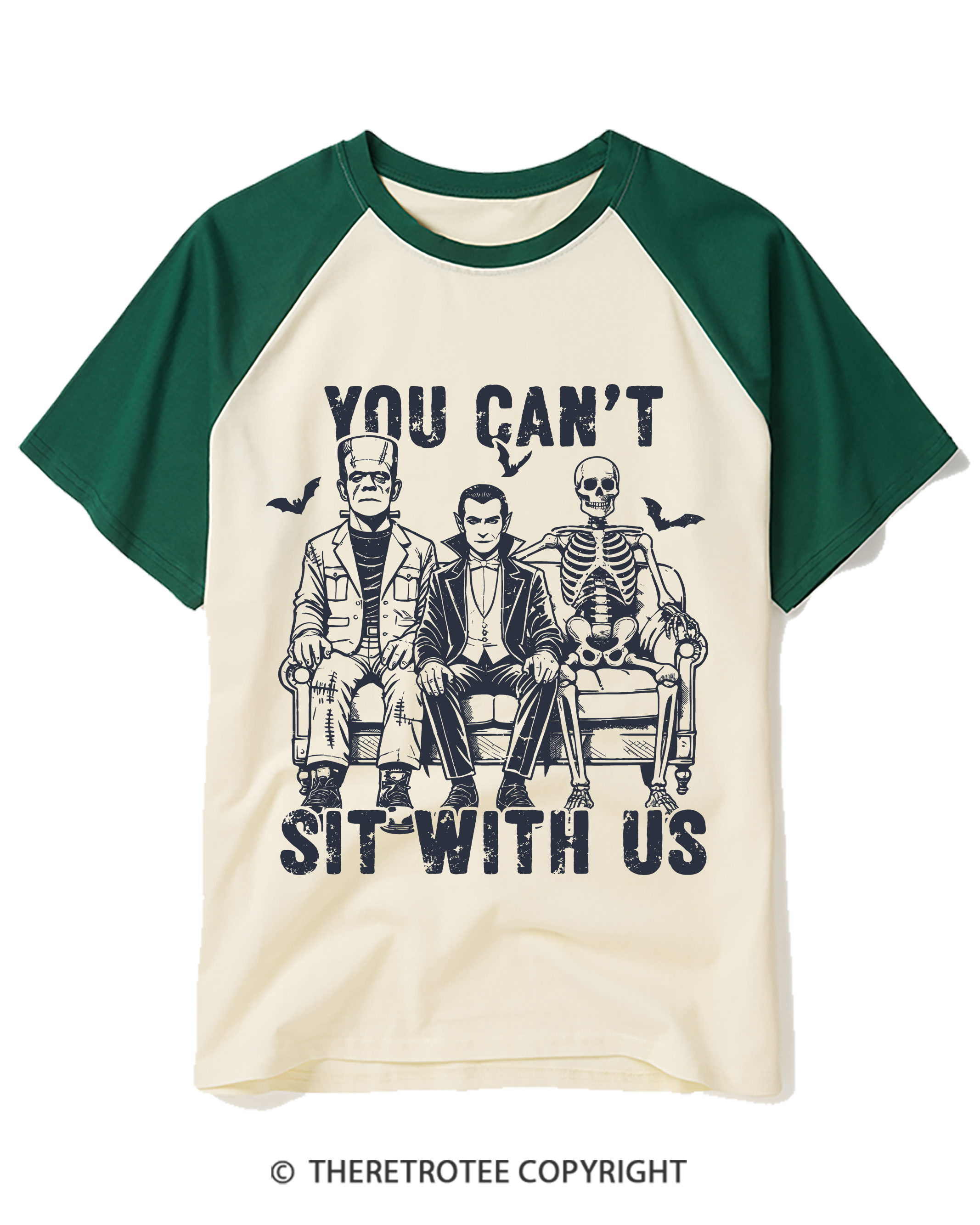 TheRetroTee You Can’T Sit With Us 2000s Raglan Baseball T-Shirt