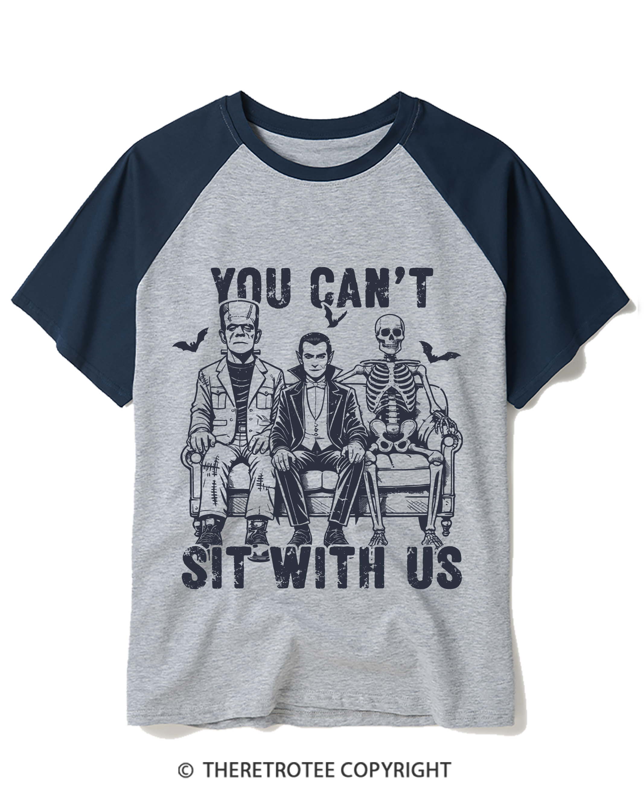 TheRetroTee You Can’T Sit With Us 2000s Raglan Baseball T-Shirt