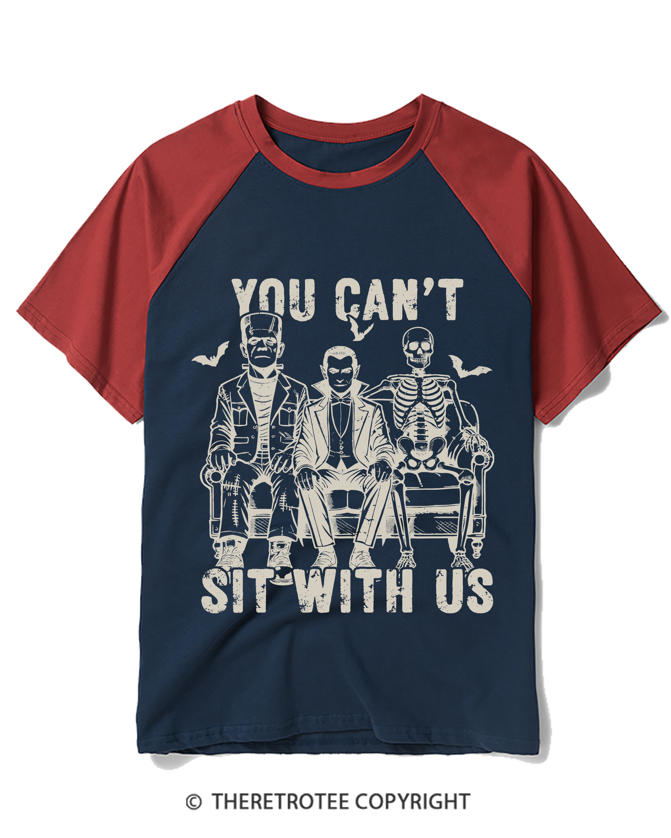TheRetroTee You Can’T Sit With Us 2000s Raglan Baseball T-Shirt