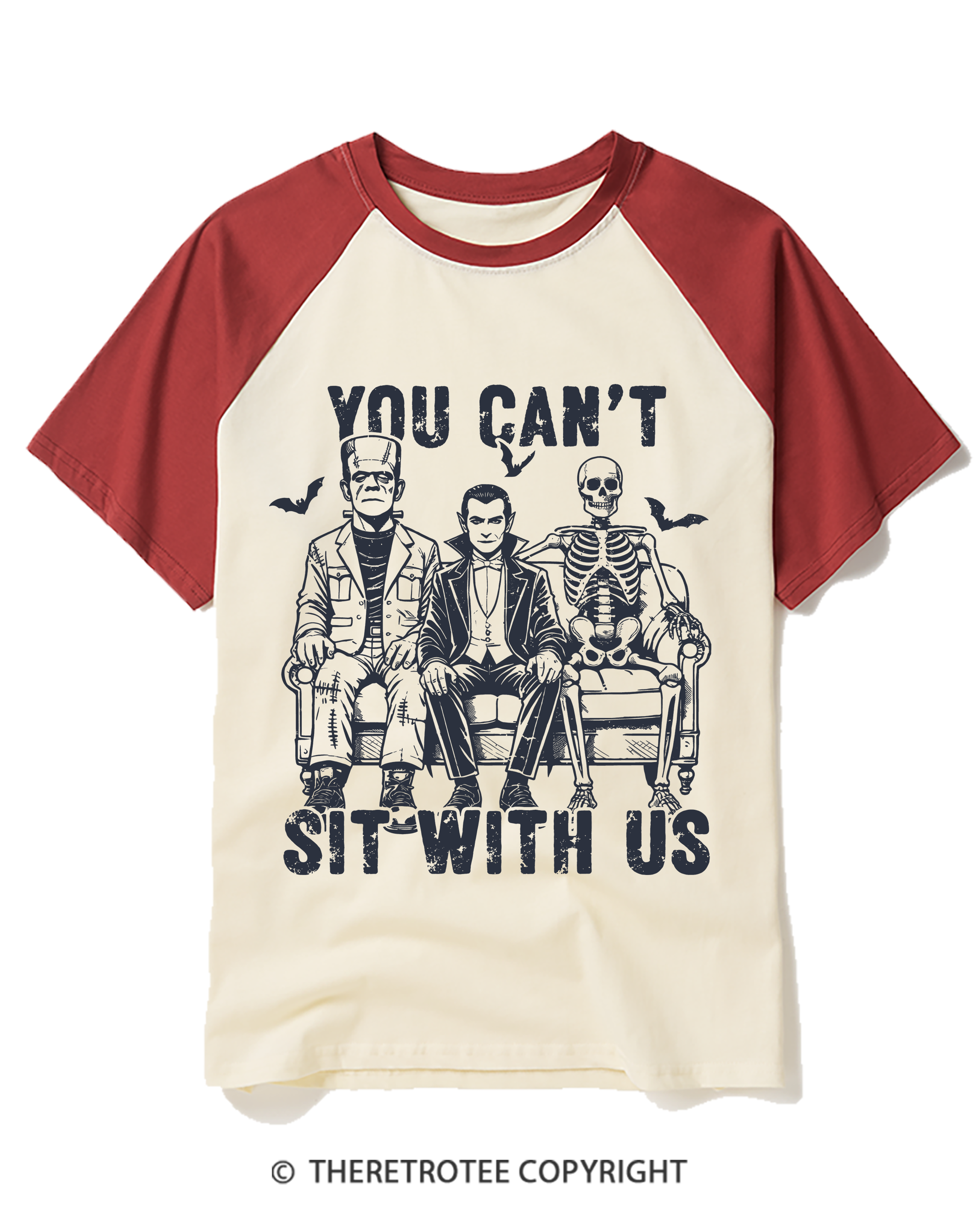 TheRetroTee You Can’T Sit With Us 2000s Raglan Baseball T-Shirt