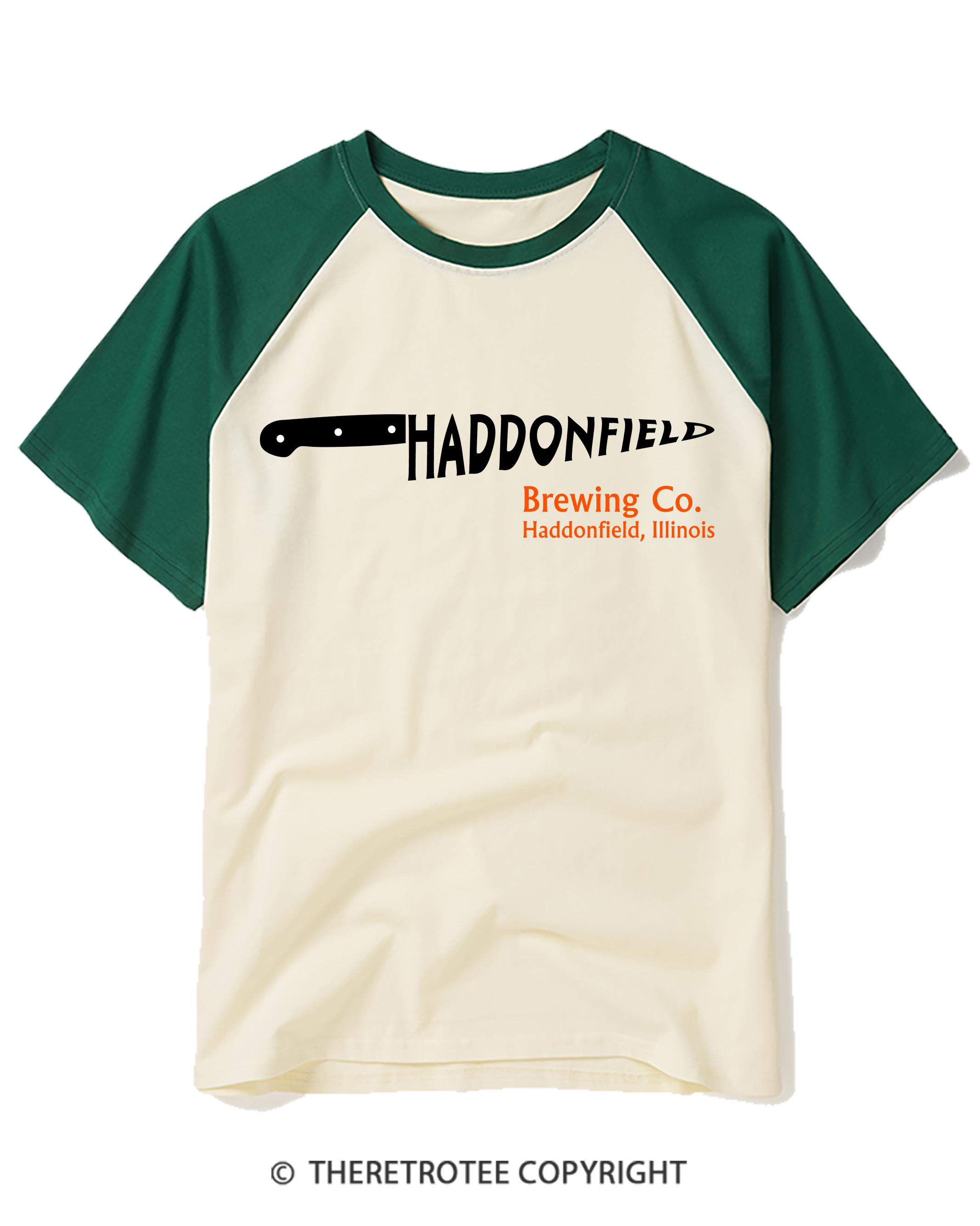 TheRetroTee Haddonfield Brewing Co 1970s Raglan Baseball T-Shirt