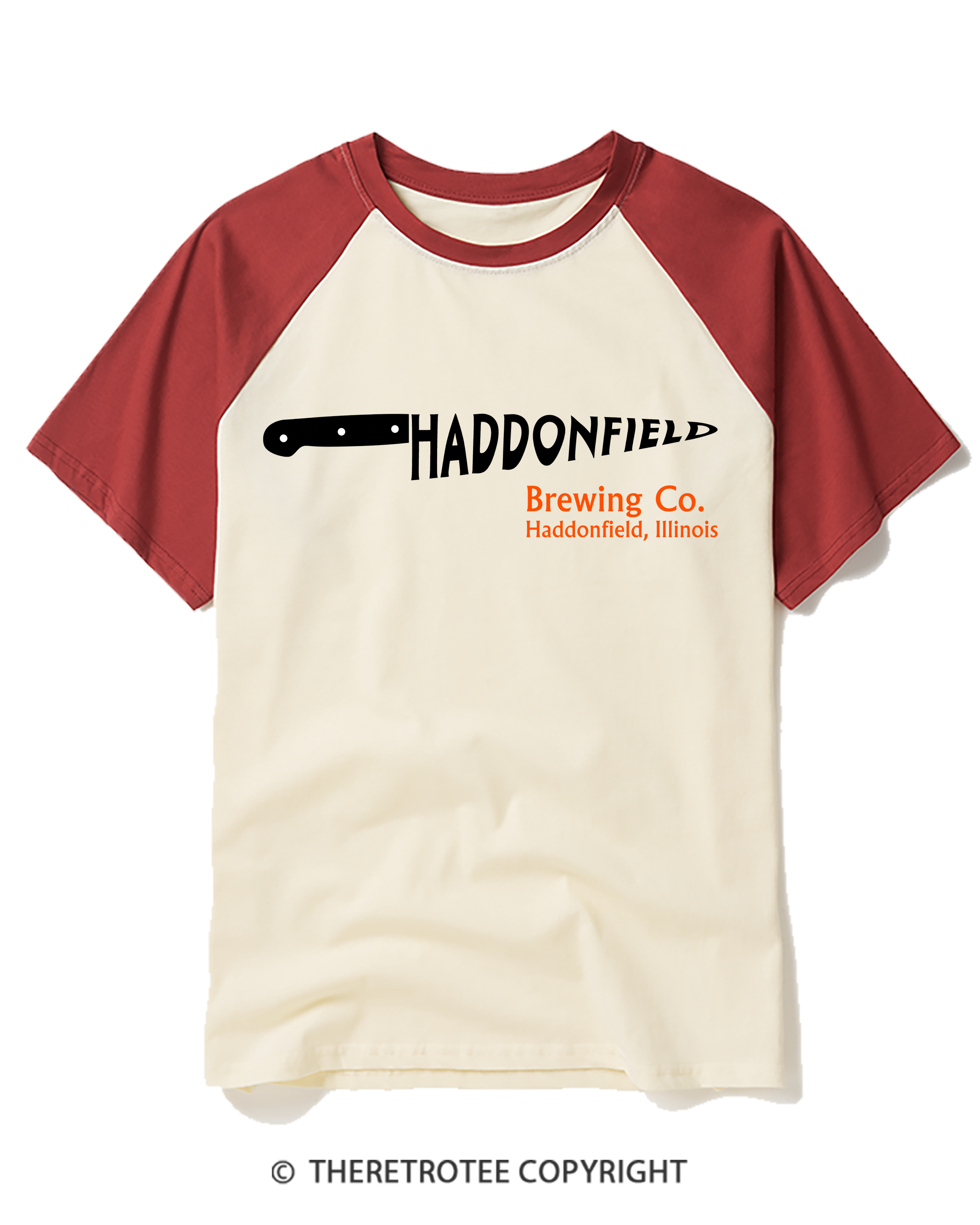 TheRetroTee Haddonfield Brewing Co 1970s Raglan Baseball T-Shirt