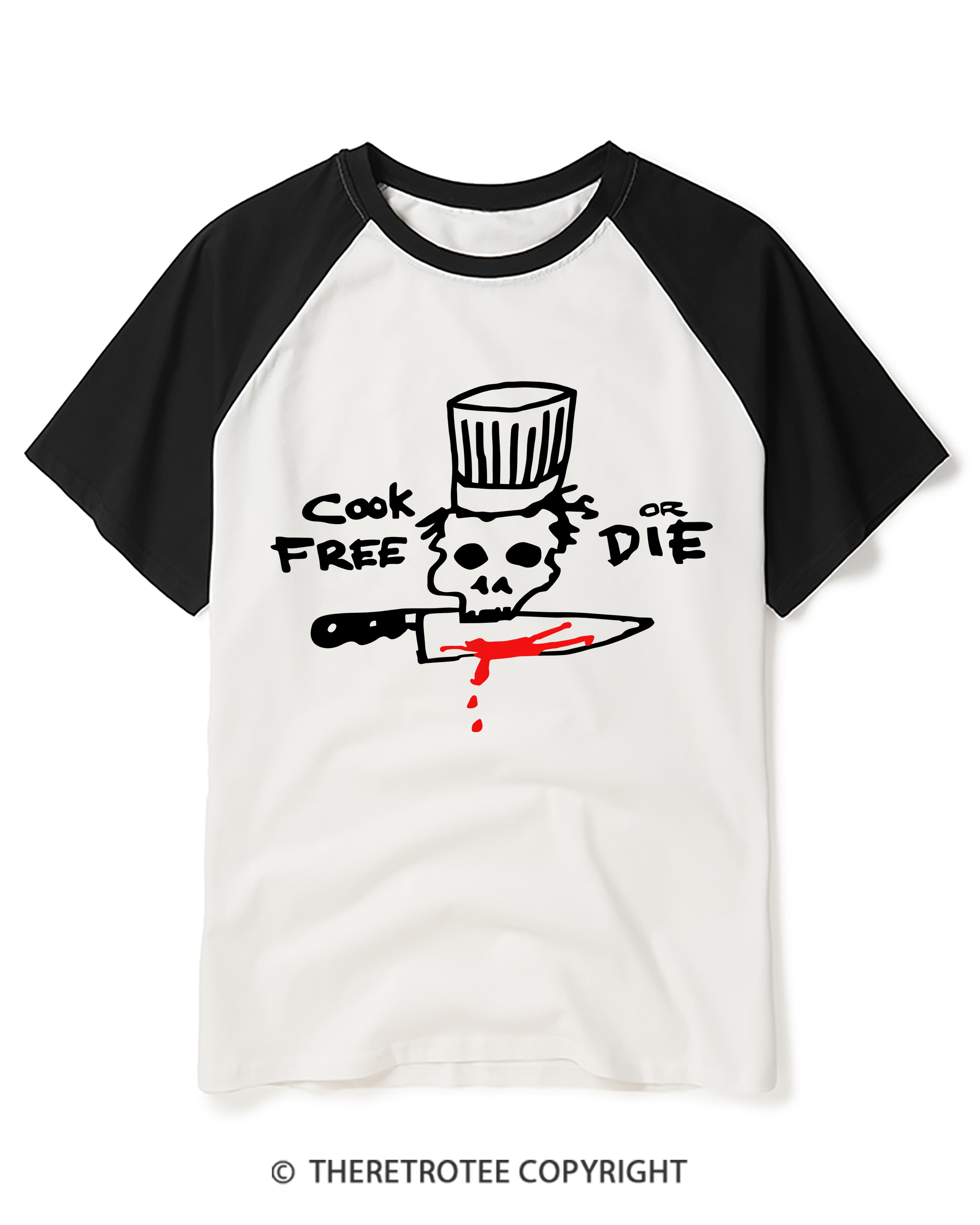 TheRetroTee Cook Free or Die 1990s Raglan Baseball T-Shirt