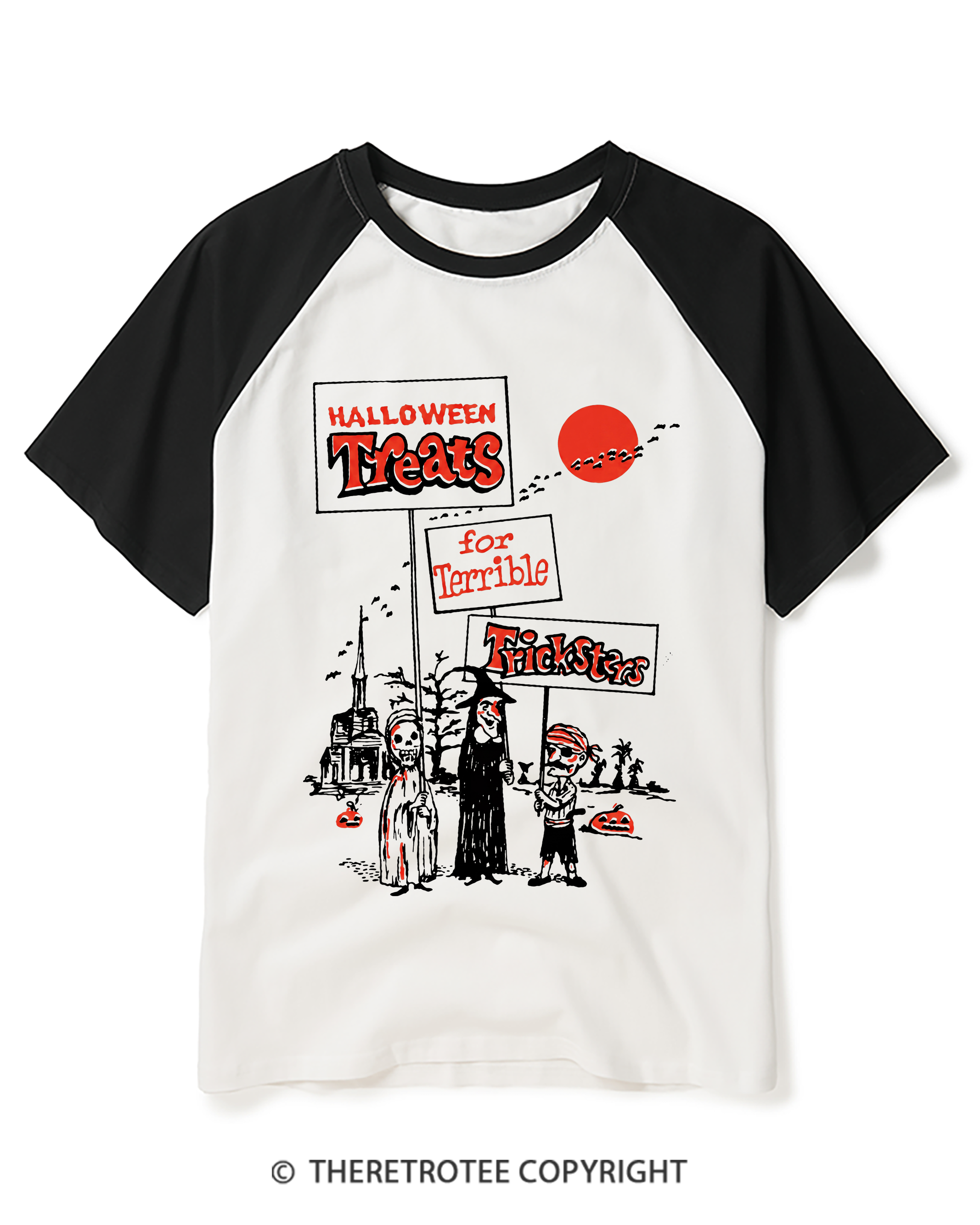 TheRetroTee Halloween Treats 1970s Raglan Baseball T-Shirt