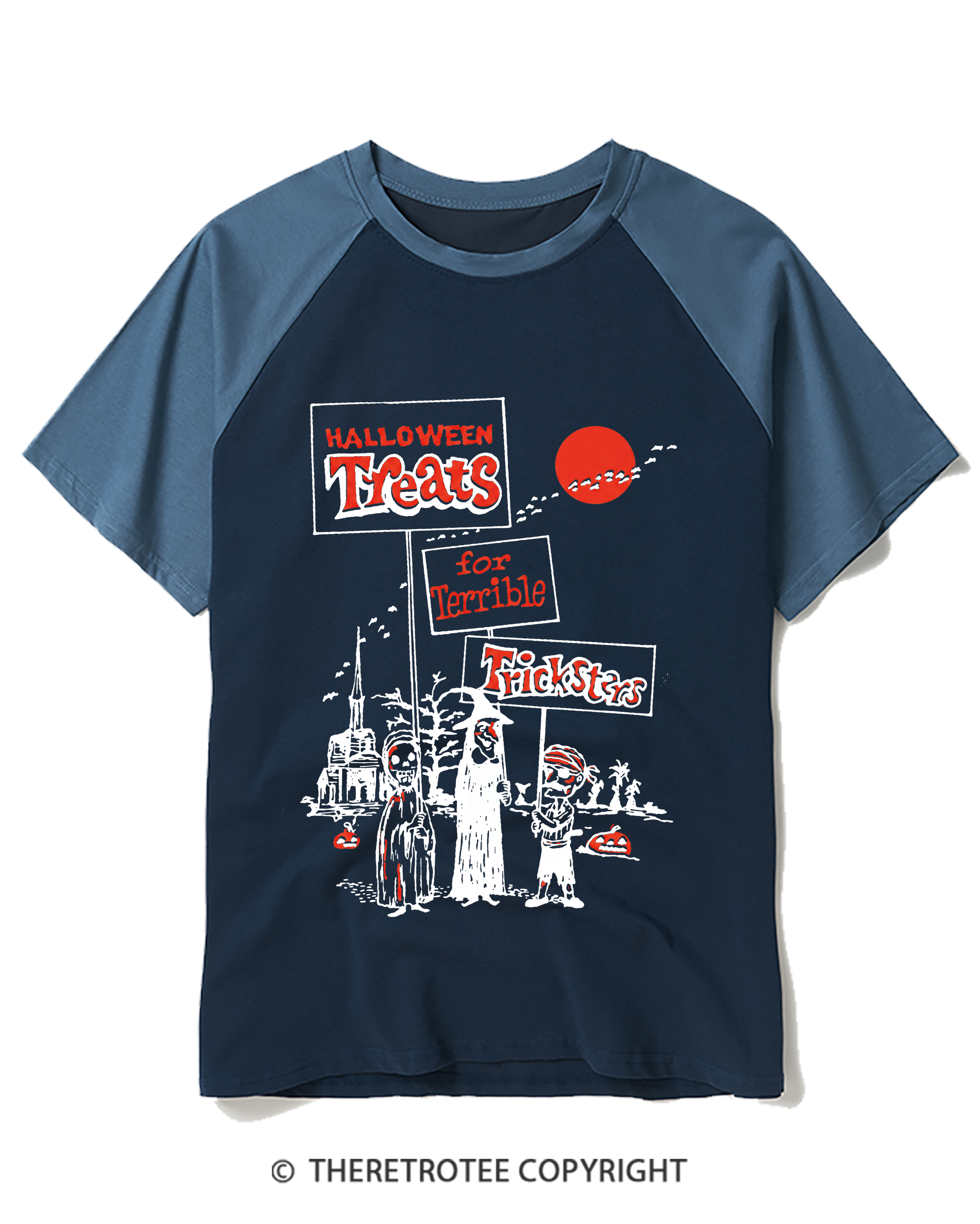 TheRetroTee Halloween Treats 1970s Raglan Baseball T-Shirt