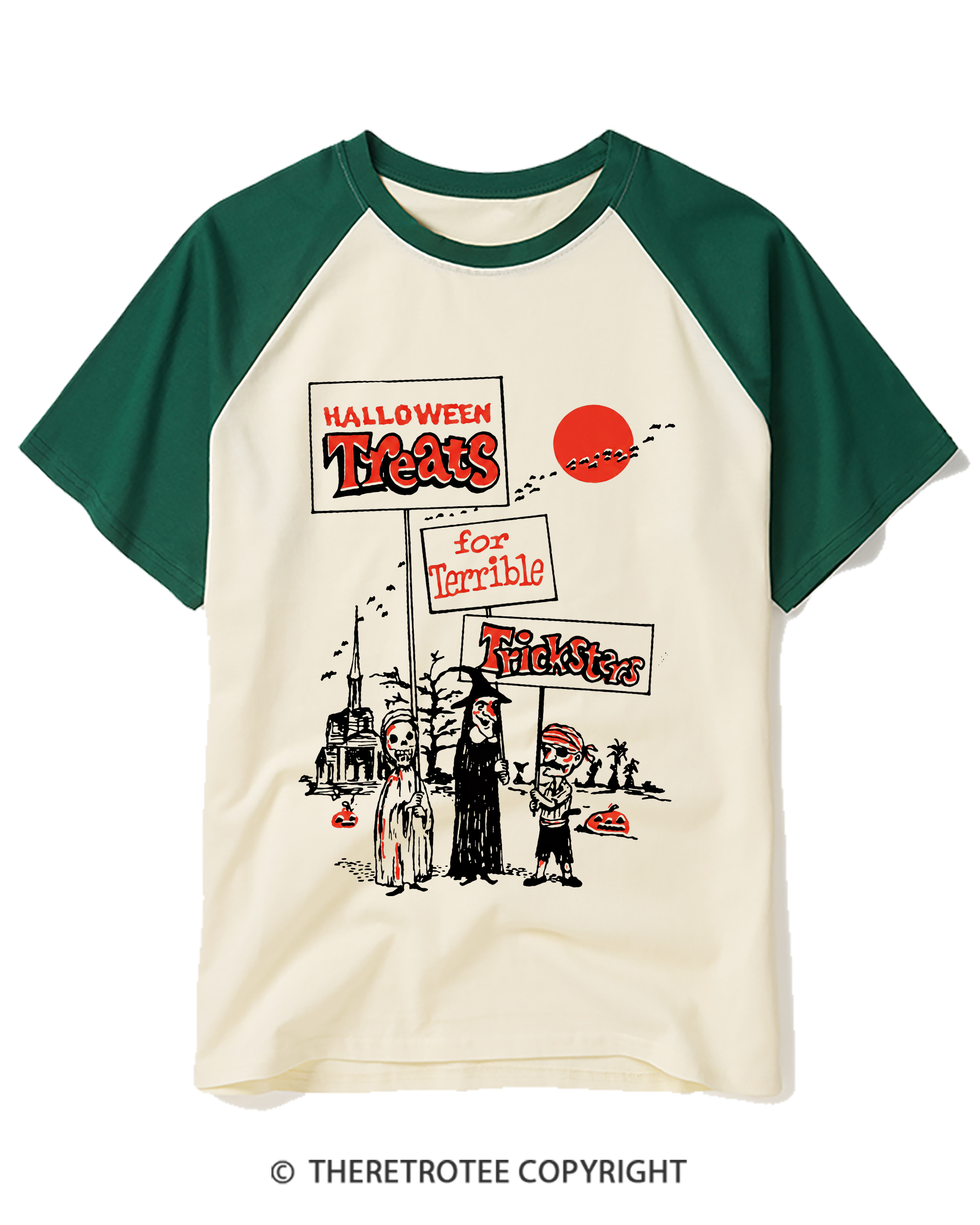 TheRetroTee Halloween Treats 1970s Raglan Baseball T-Shirt