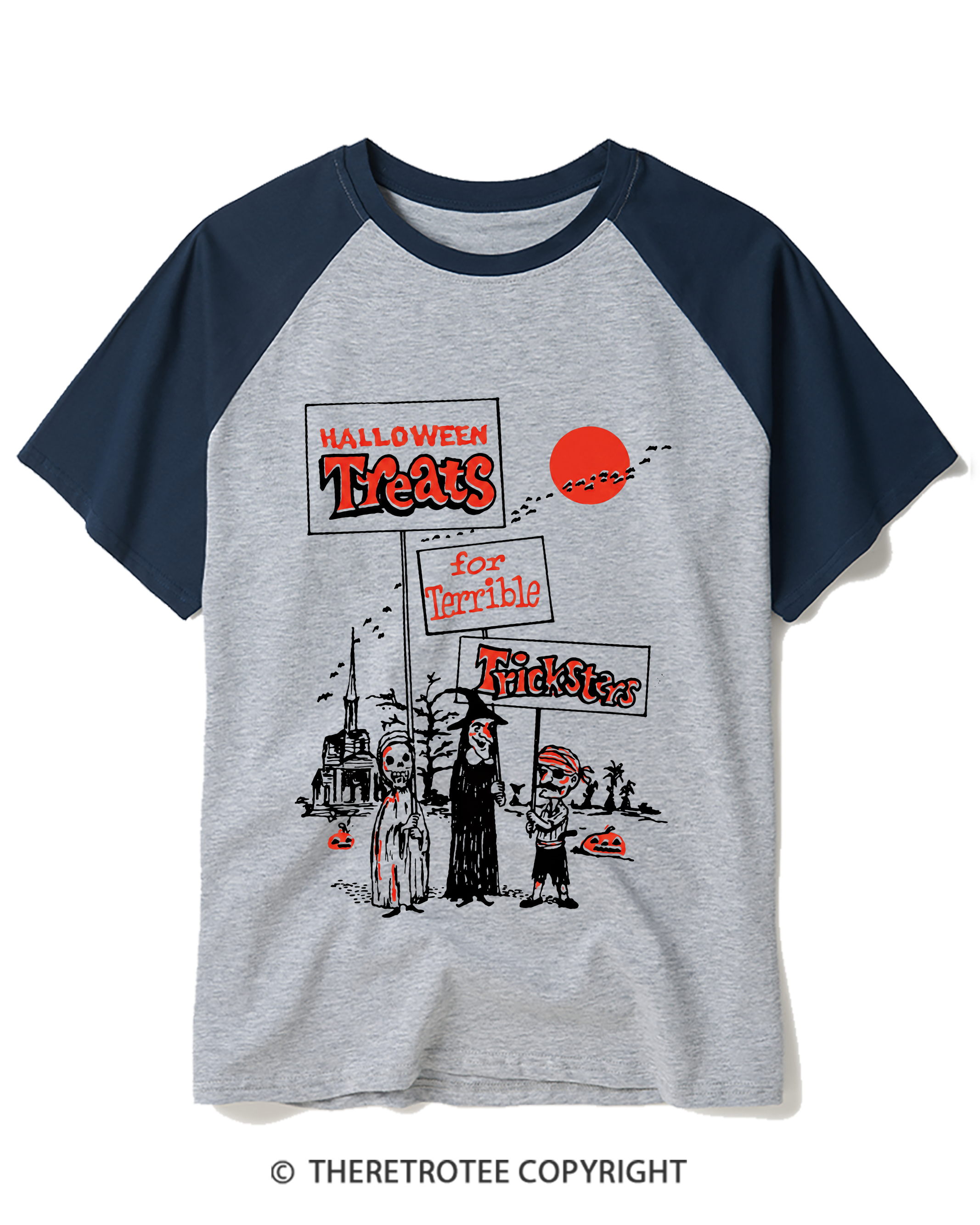 TheRetroTee Halloween Treats 1970s Raglan Baseball T-Shirt
