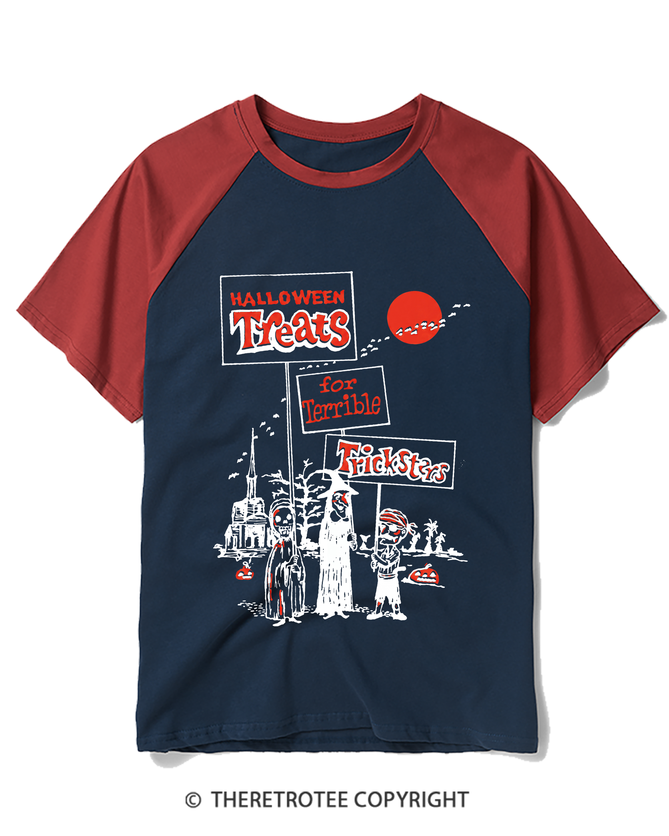 TheRetroTee Halloween Treats 1970s Raglan Baseball T-Shirt