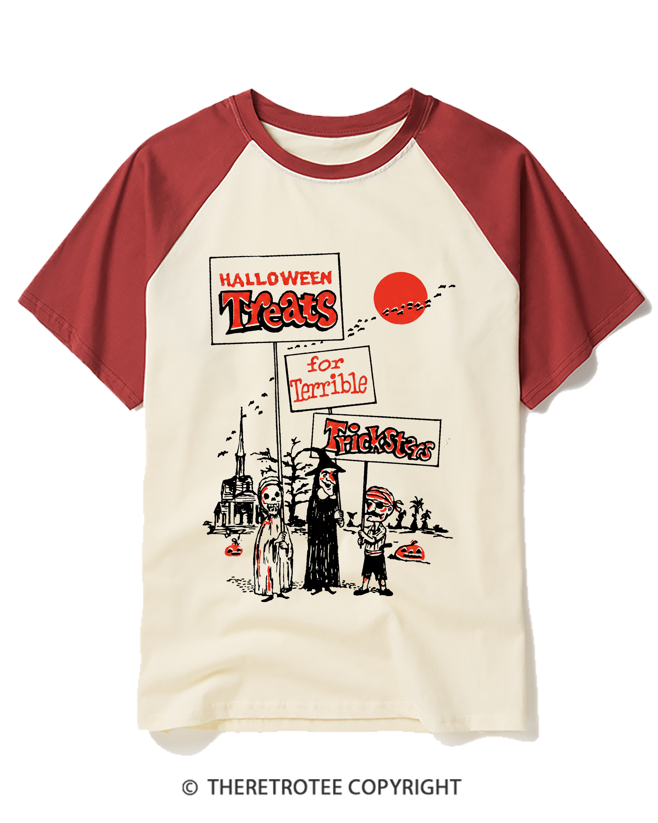 TheRetroTee Halloween Treats 1970s Raglan Baseball T-Shirt