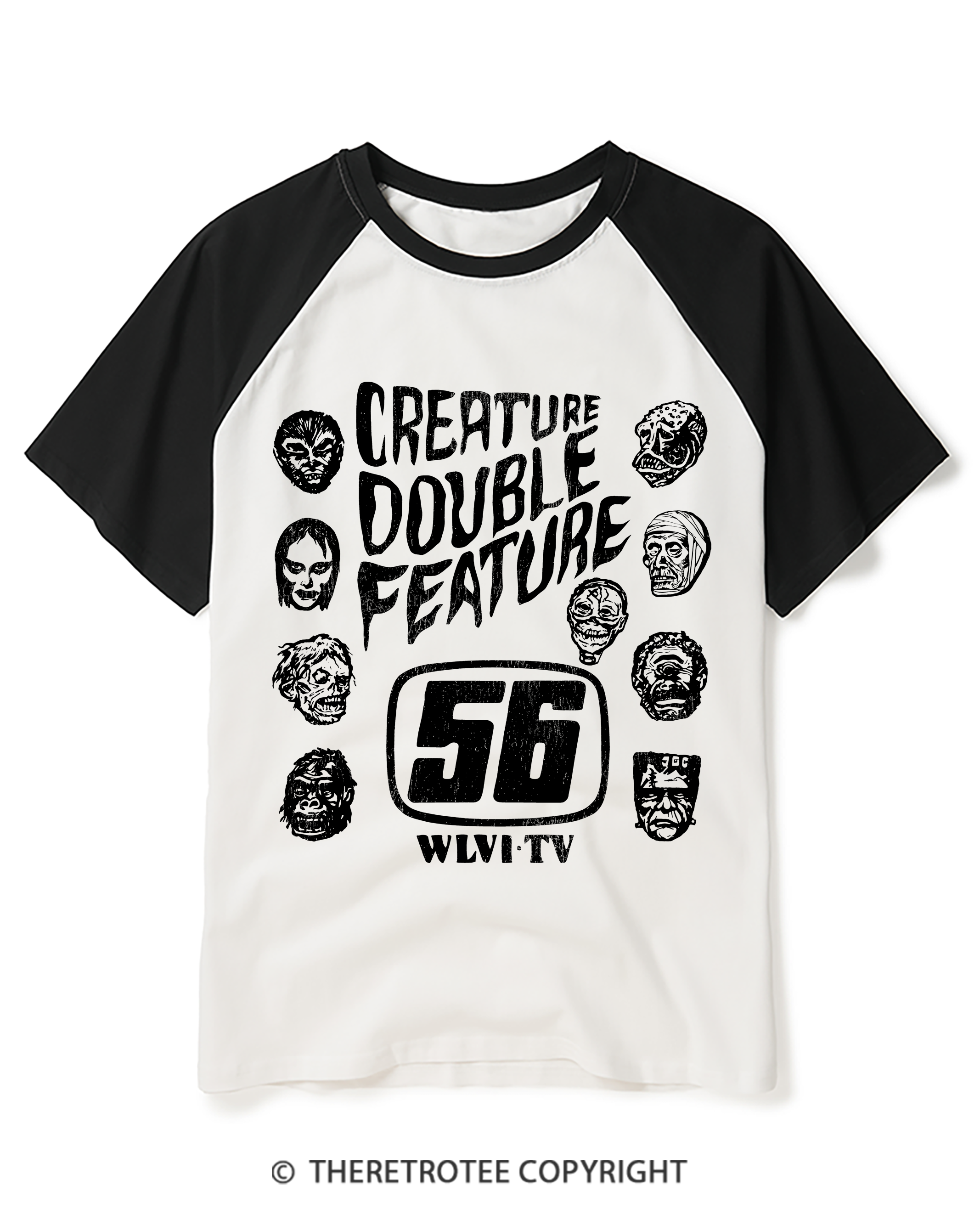 TheRetroTee Creature Double Feature 1980s Raglan Baseball T-Shirt