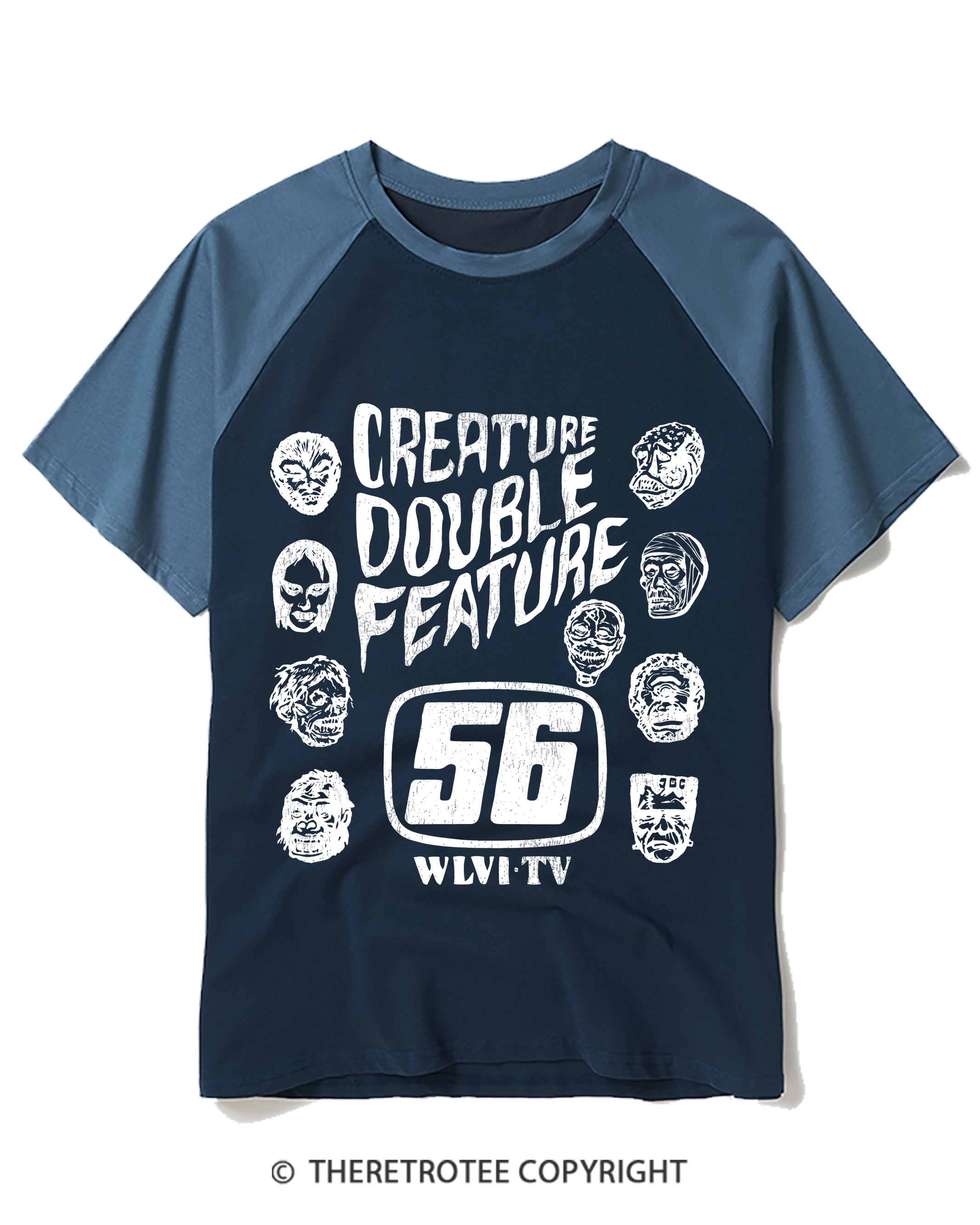 TheRetroTee Creature Double Feature 1980s Raglan Baseball T-Shirt
