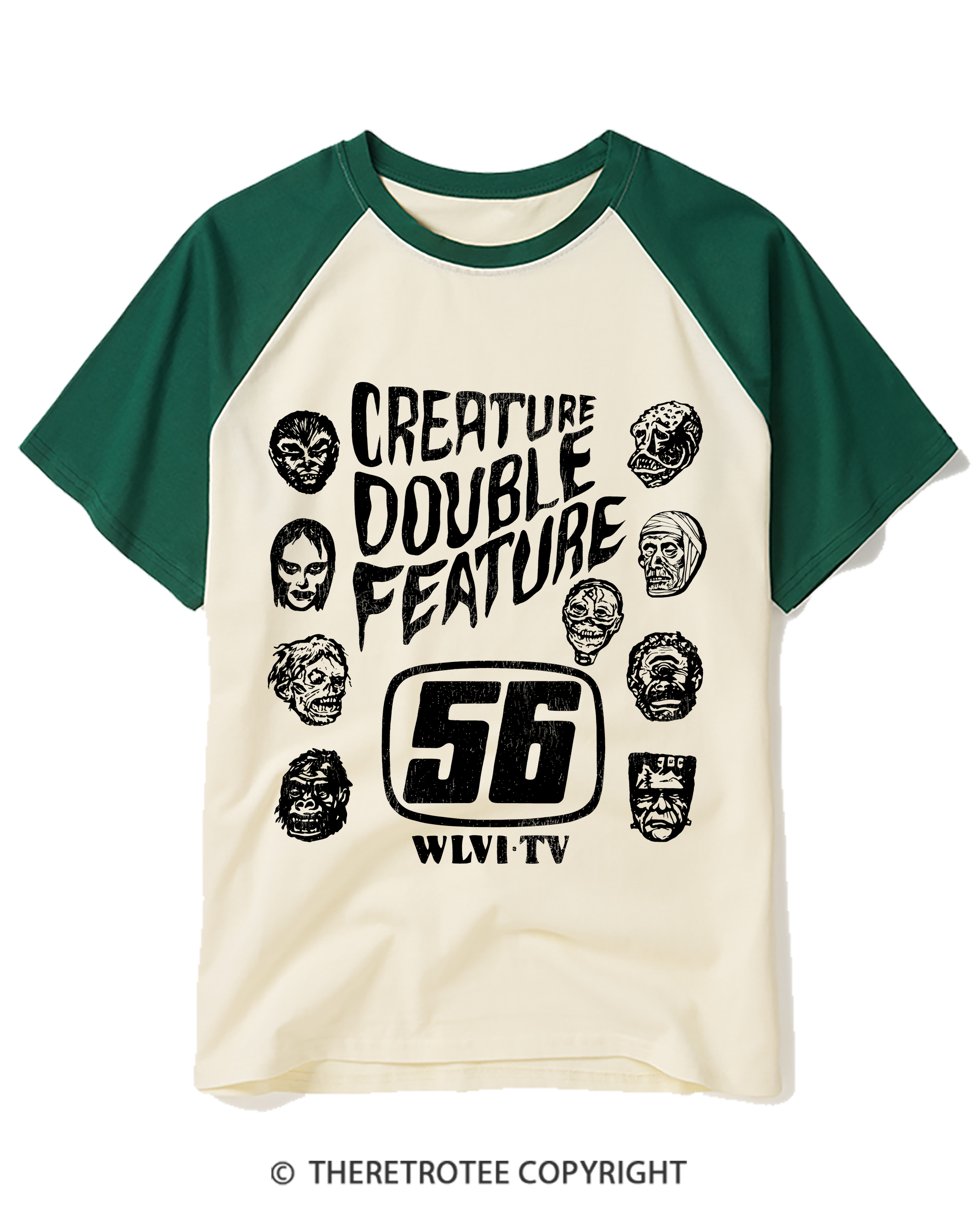 TheRetroTee Creature Double Feature 1980s Raglan Baseball T-Shirt