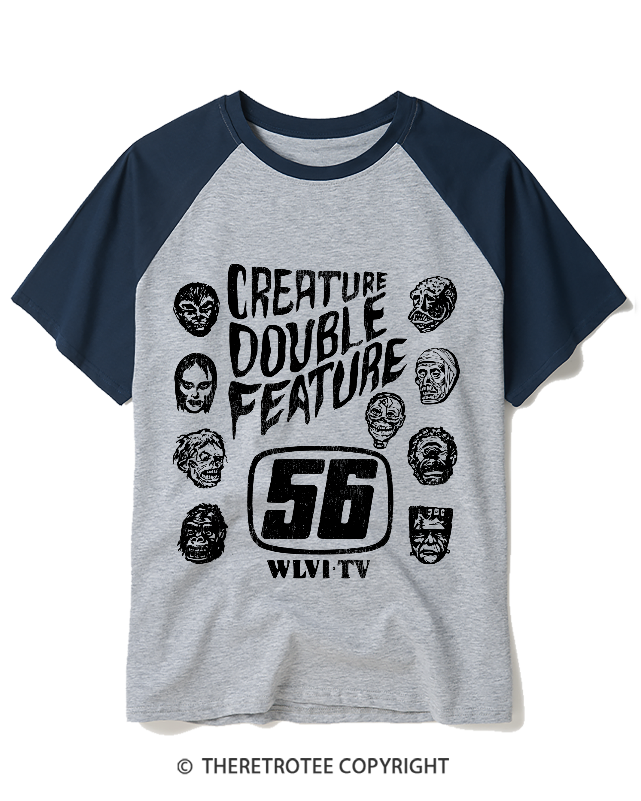 TheRetroTee Creature Double Feature 1980s Raglan Baseball T-Shirt