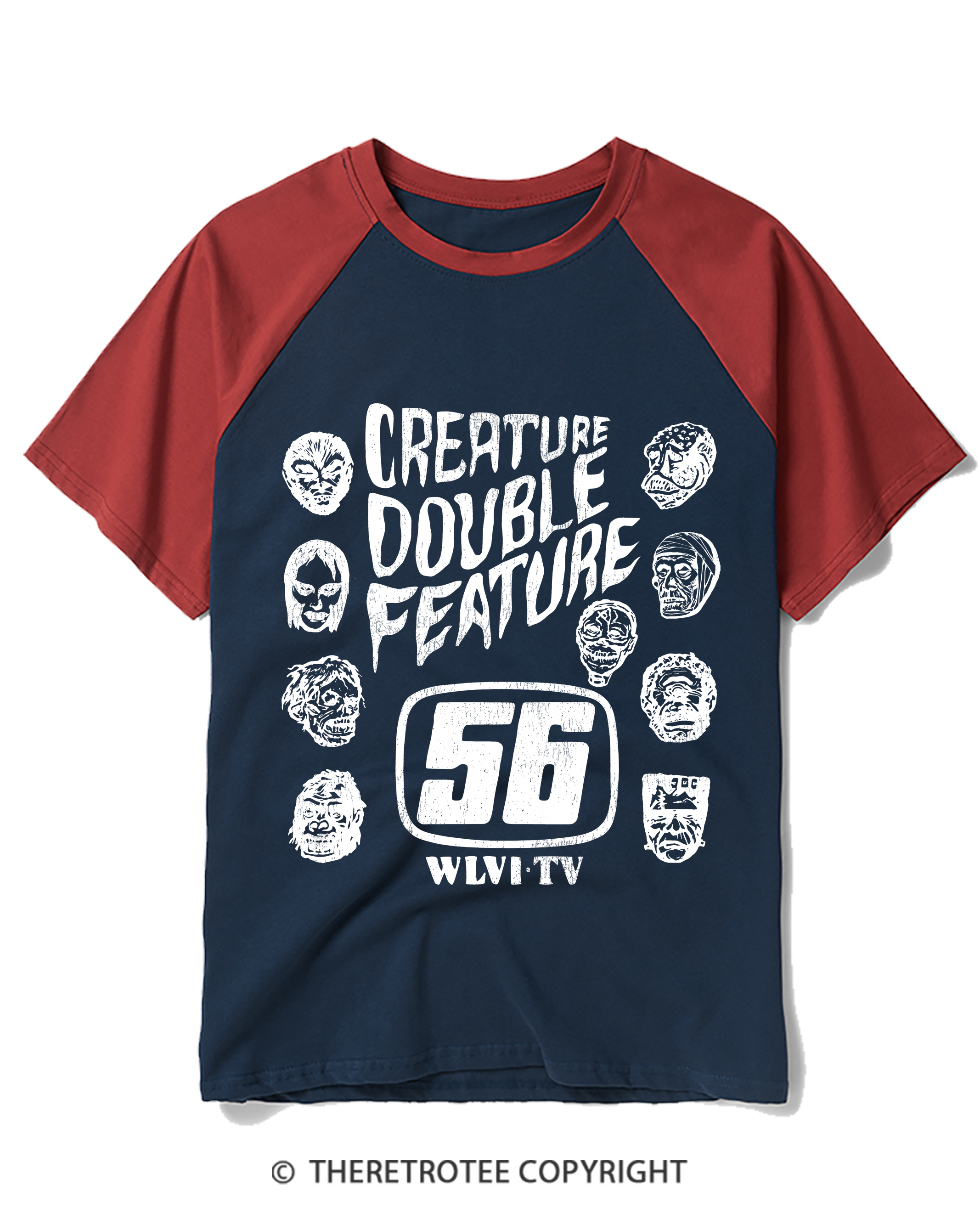 TheRetroTee Creature Double Feature 1980s Raglan Baseball T-Shirt