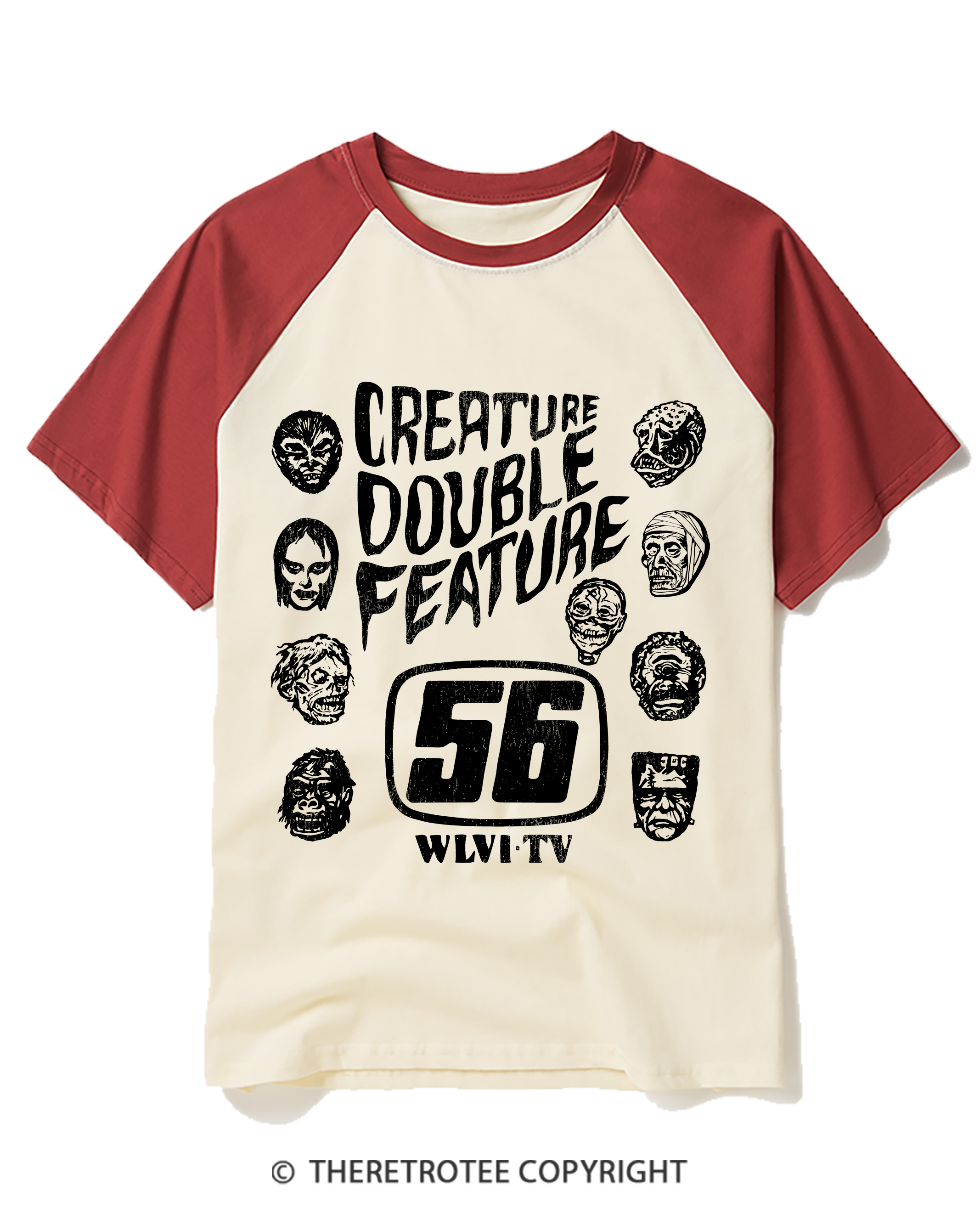 TheRetroTee Creature Double Feature 1980s Raglan Baseball T-Shirt