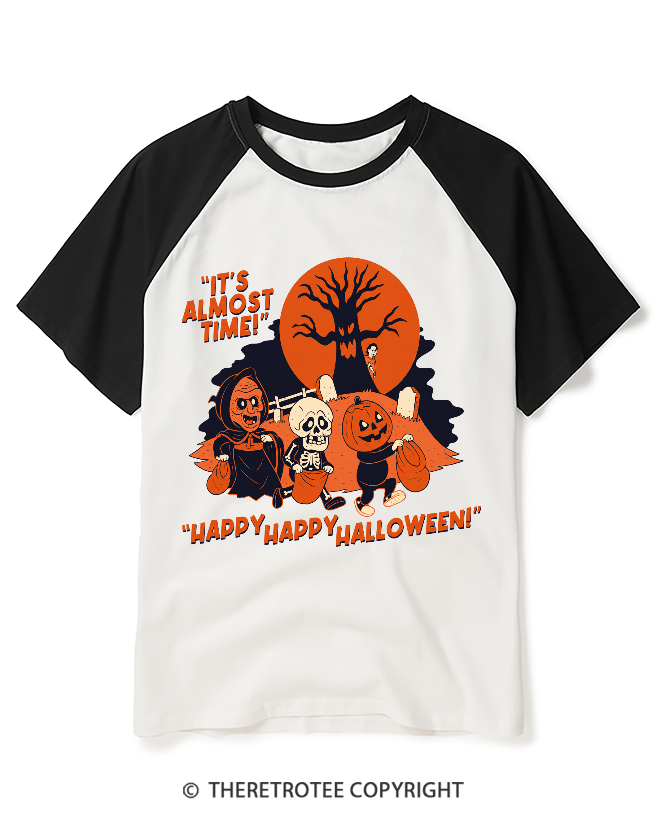 TheRetroTee It’S Almost Time! Happy Happy Halloween 1960s Raglan Baseball T-Shirt