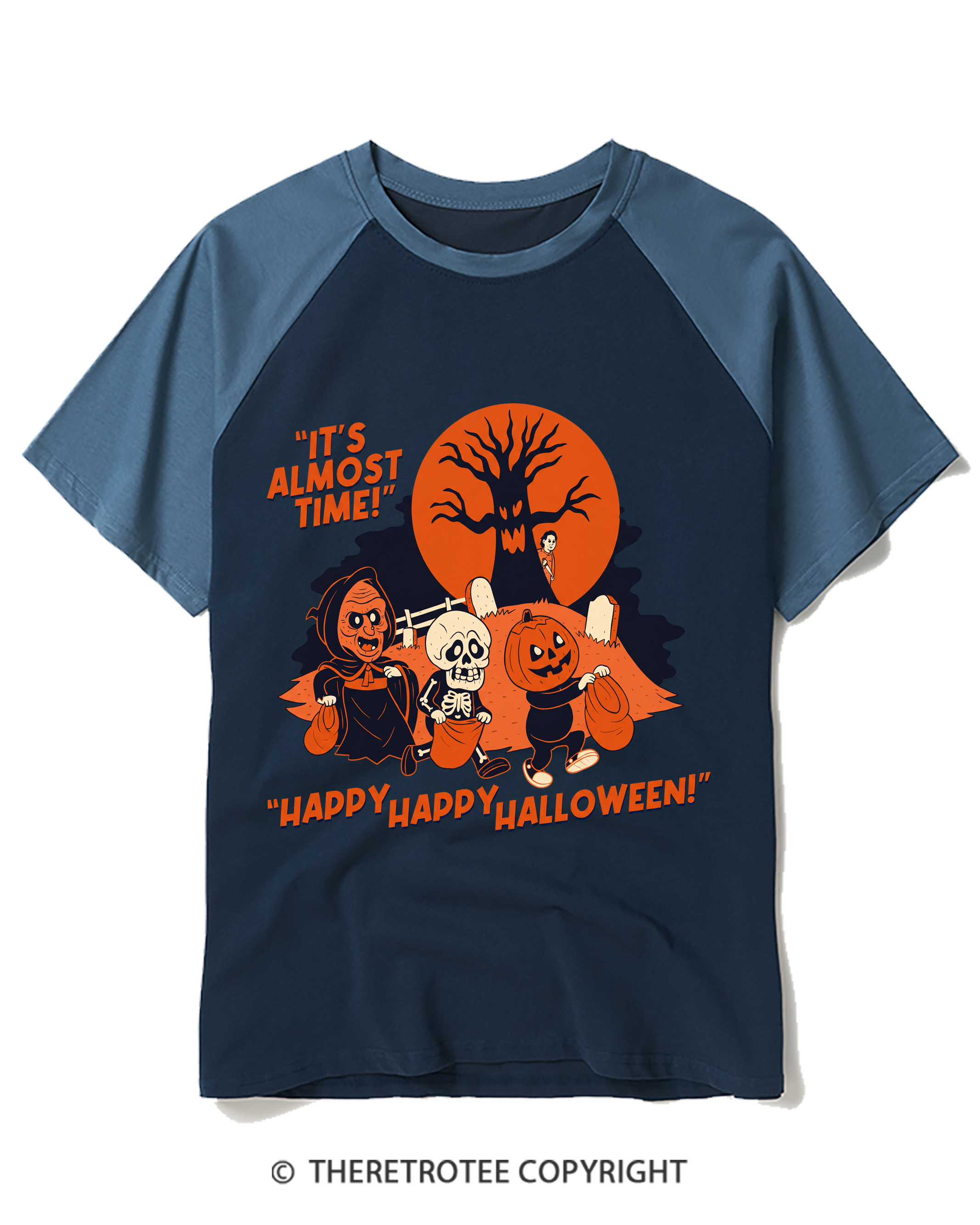 TheRetroTee It’S Almost Time! Happy Happy Halloween 1960s Raglan Baseball T-Shirt