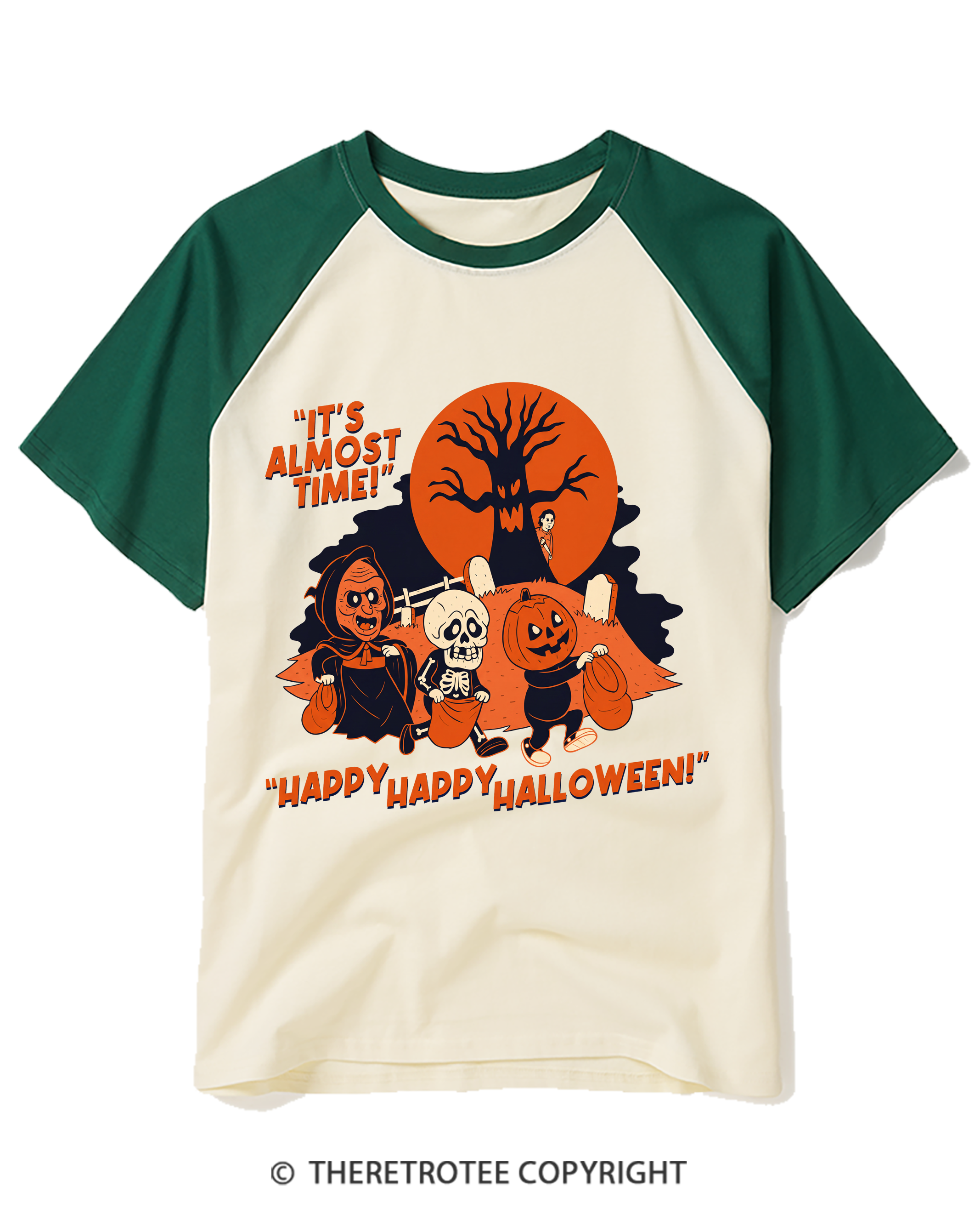 TheRetroTee It’S Almost Time! Happy Happy Halloween 1960s Raglan Baseball T-Shirt