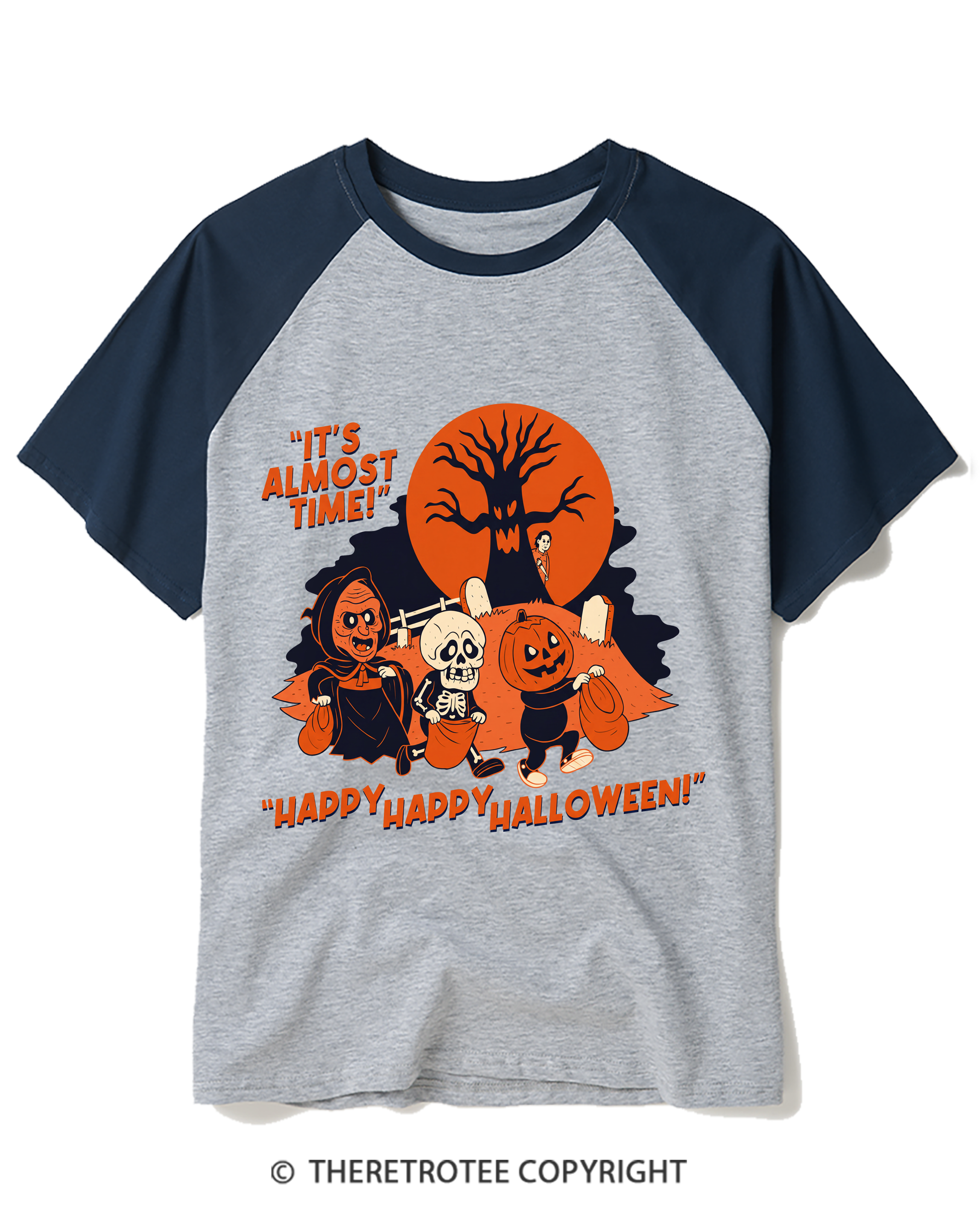 TheRetroTee It’S Almost Time! Happy Happy Halloween 1960s Raglan Baseball T-Shirt