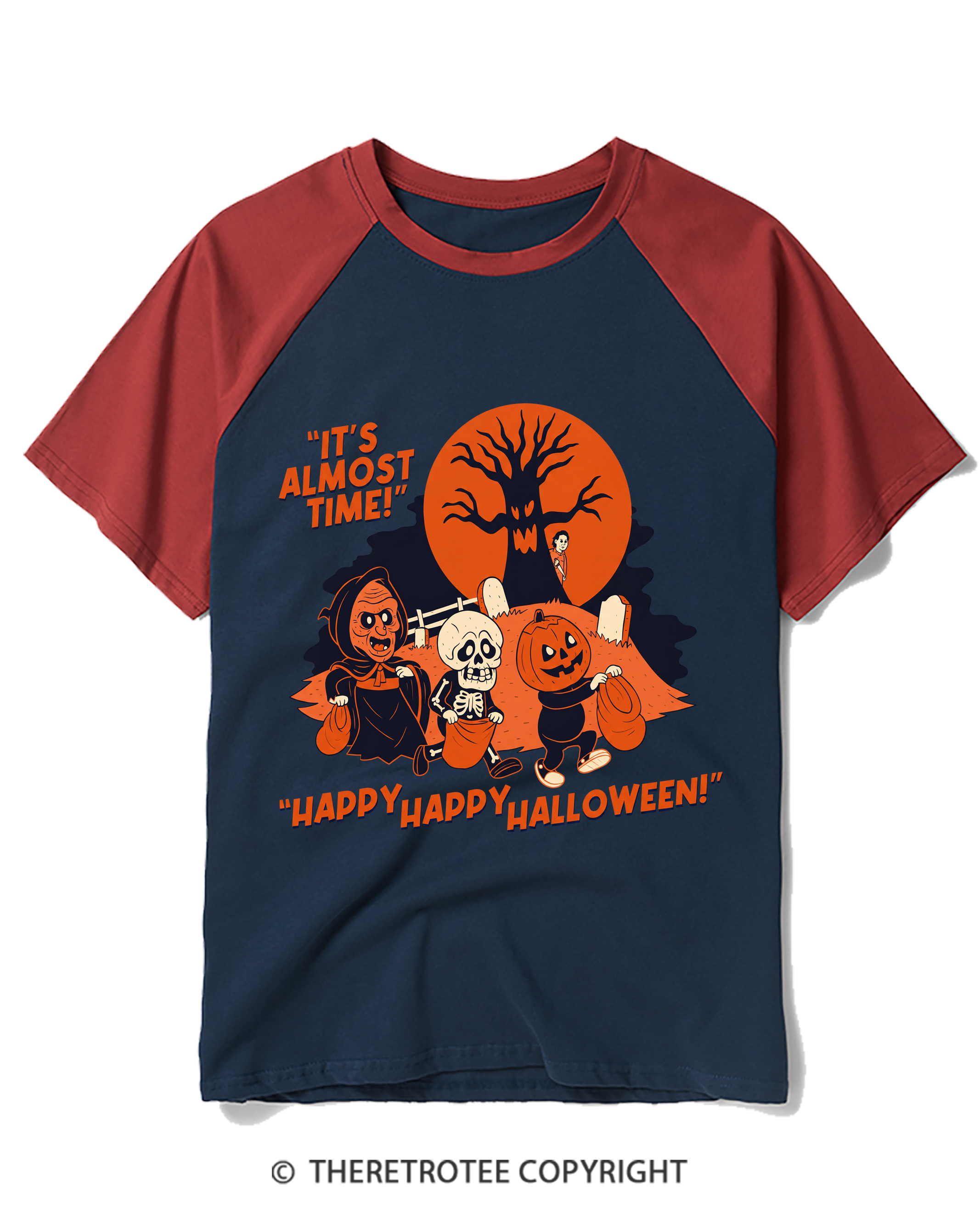TheRetroTee It’S Almost Time! Happy Happy Halloween 1960s Raglan Baseball T-Shirt