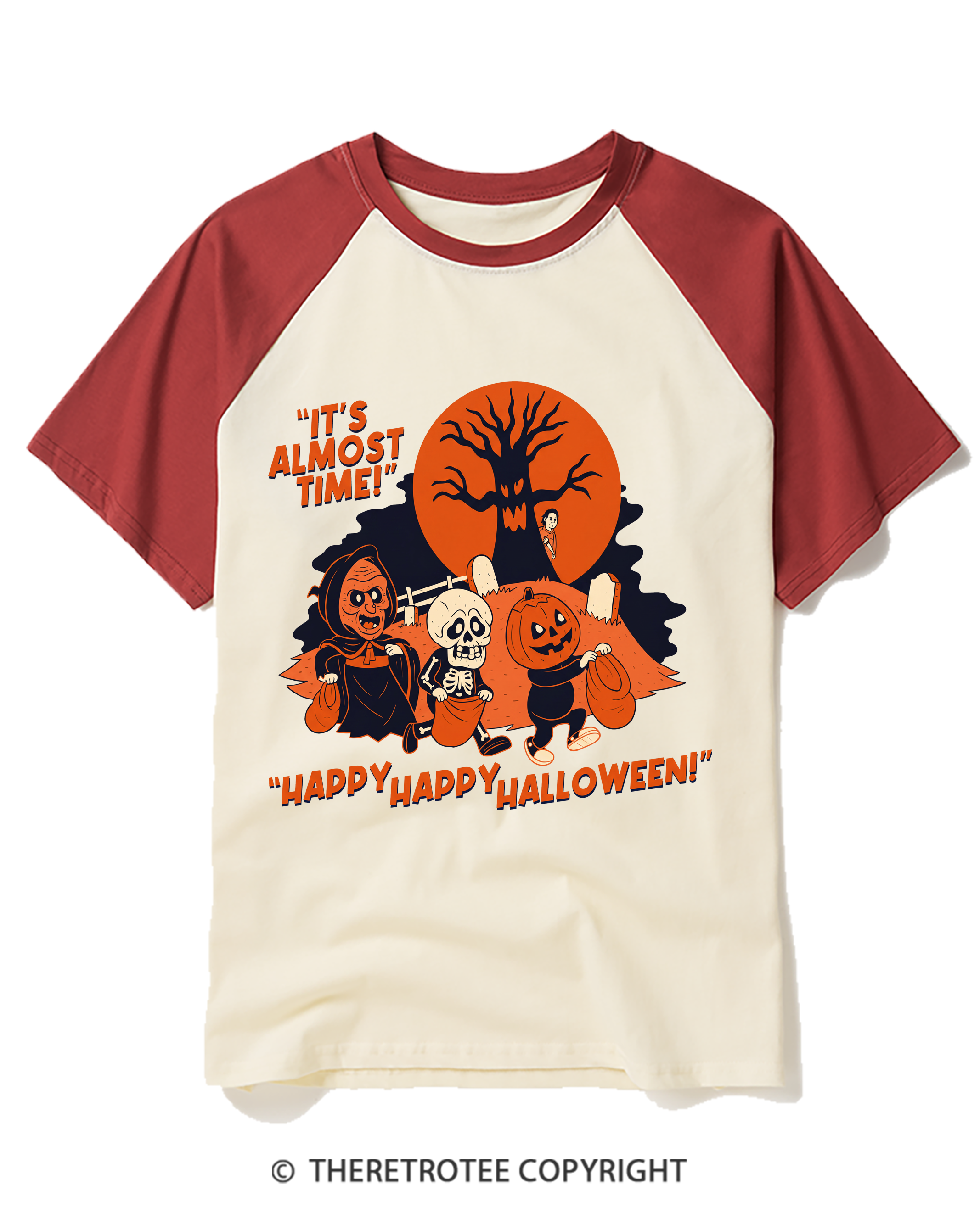 TheRetroTee It’S Almost Time! Happy Happy Halloween 1960s Raglan Baseball T-Shirt
