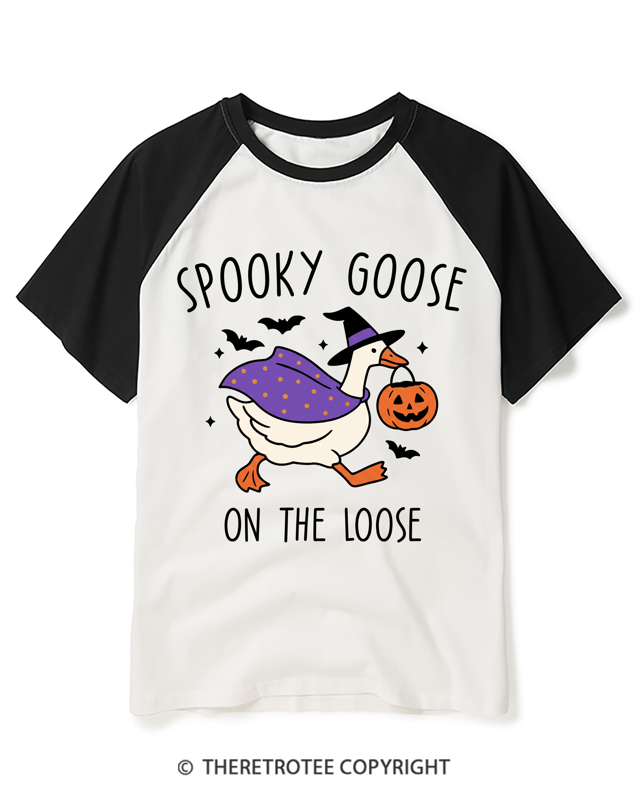 TheRetroTee Spooky Goose On The Loose 1990s Raglan Baseball T-Shirt