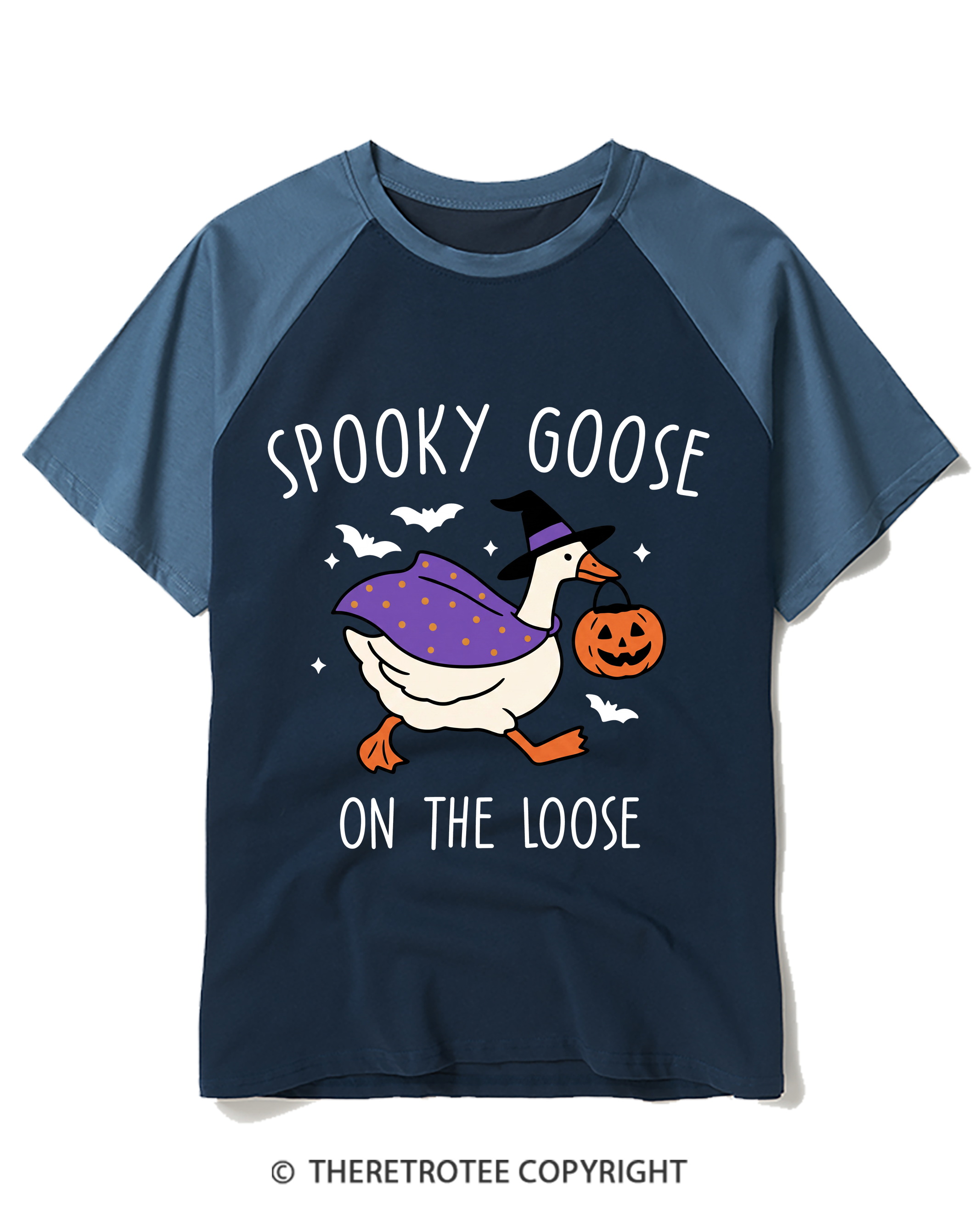 TheRetroTee Spooky Goose On The Loose 1990s Raglan Baseball T-Shirt