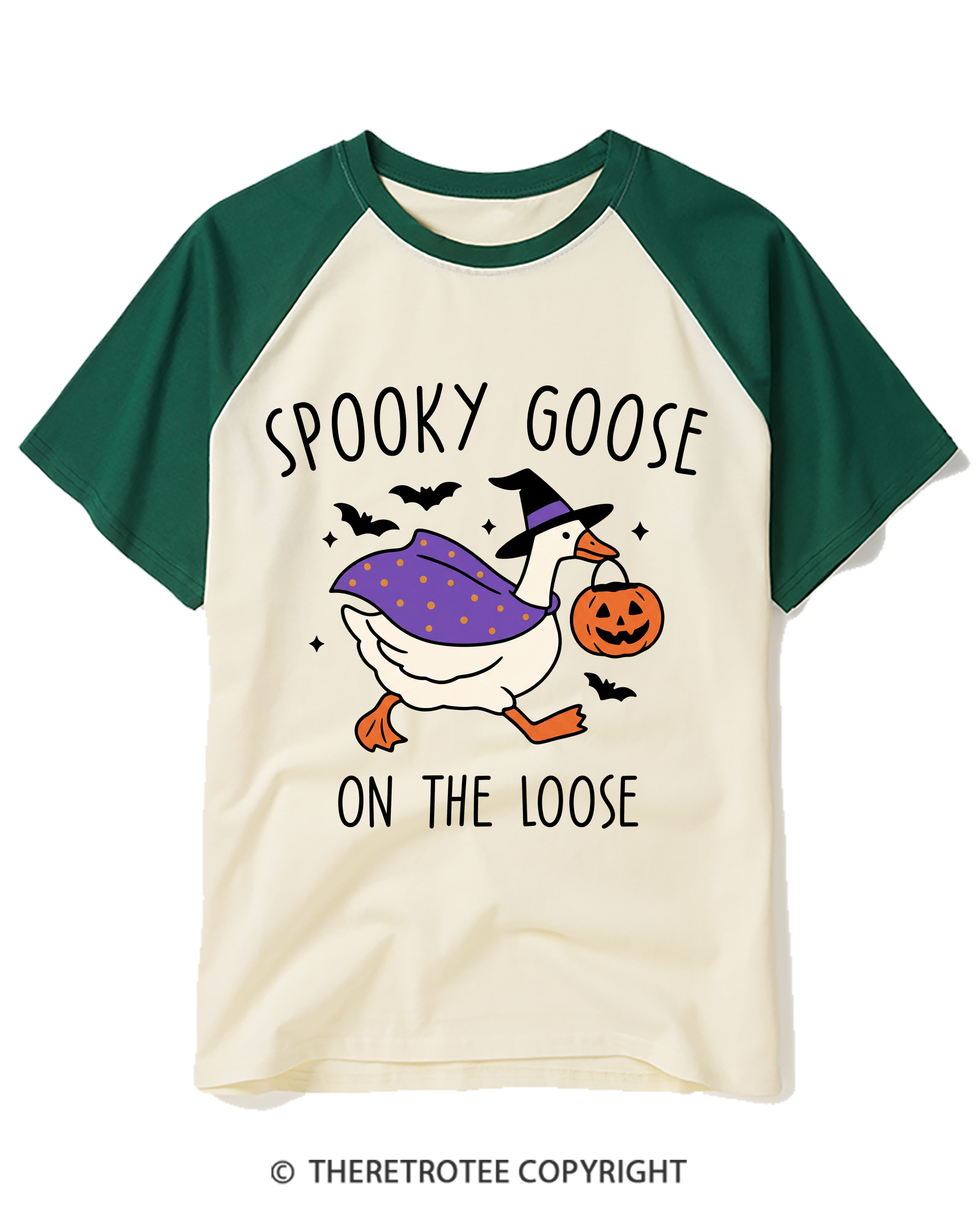 TheRetroTee Spooky Goose On The Loose 1990s Raglan Baseball T-Shirt