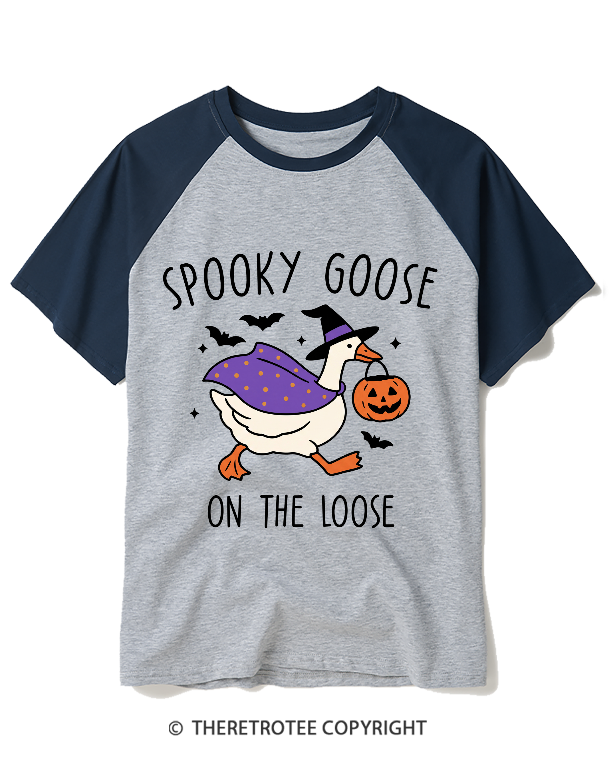 TheRetroTee Spooky Goose On The Loose 1990s Raglan Baseball T-Shirt