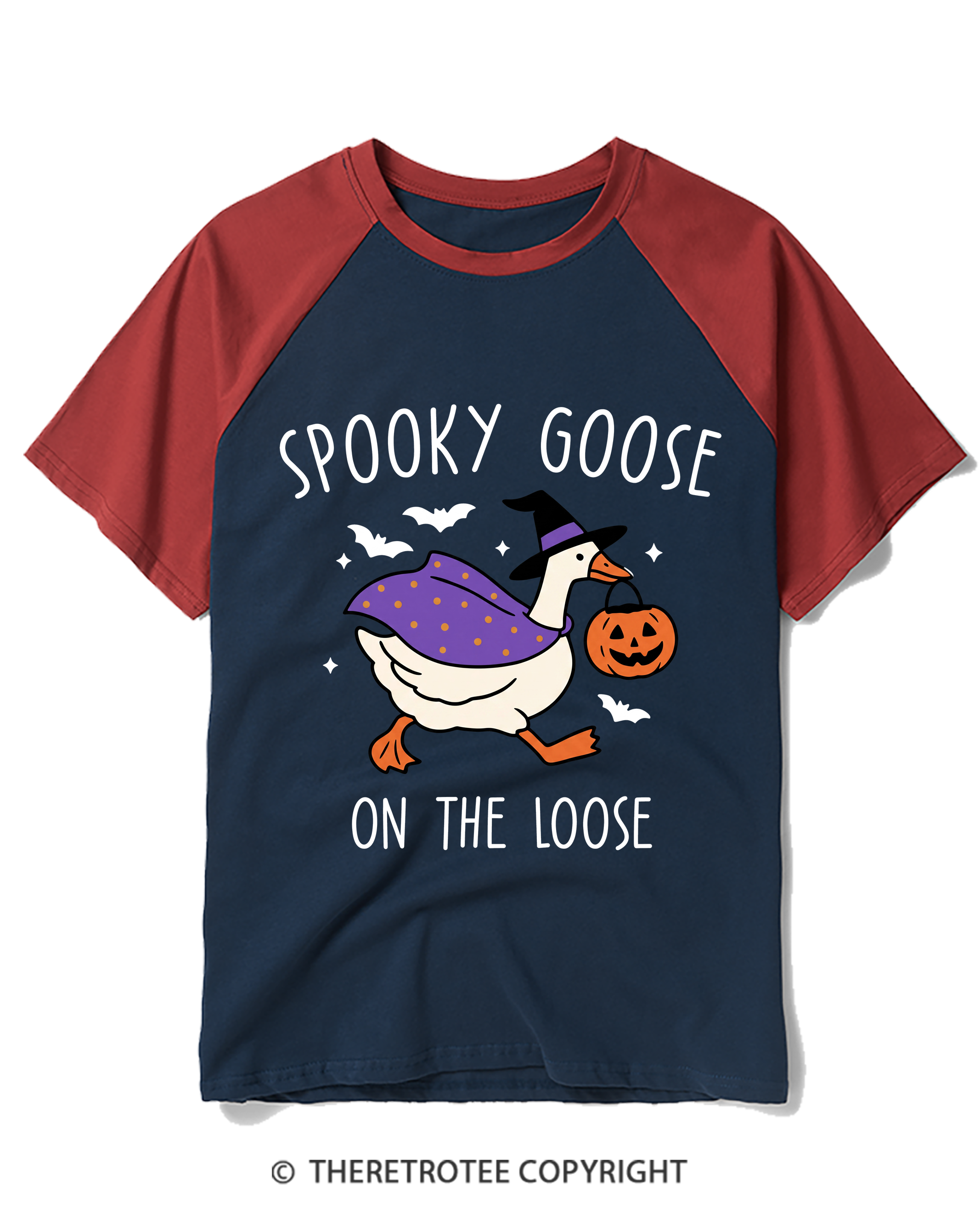 TheRetroTee Spooky Goose On The Loose 1990s Raglan Baseball T-Shirt