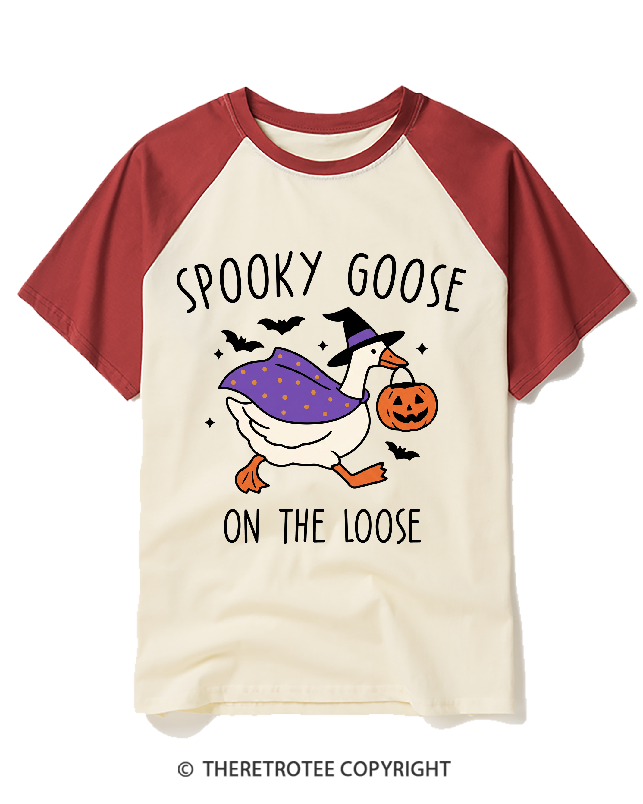 TheRetroTee Spooky Goose On The Loose 1990s Raglan Baseball T-Shirt