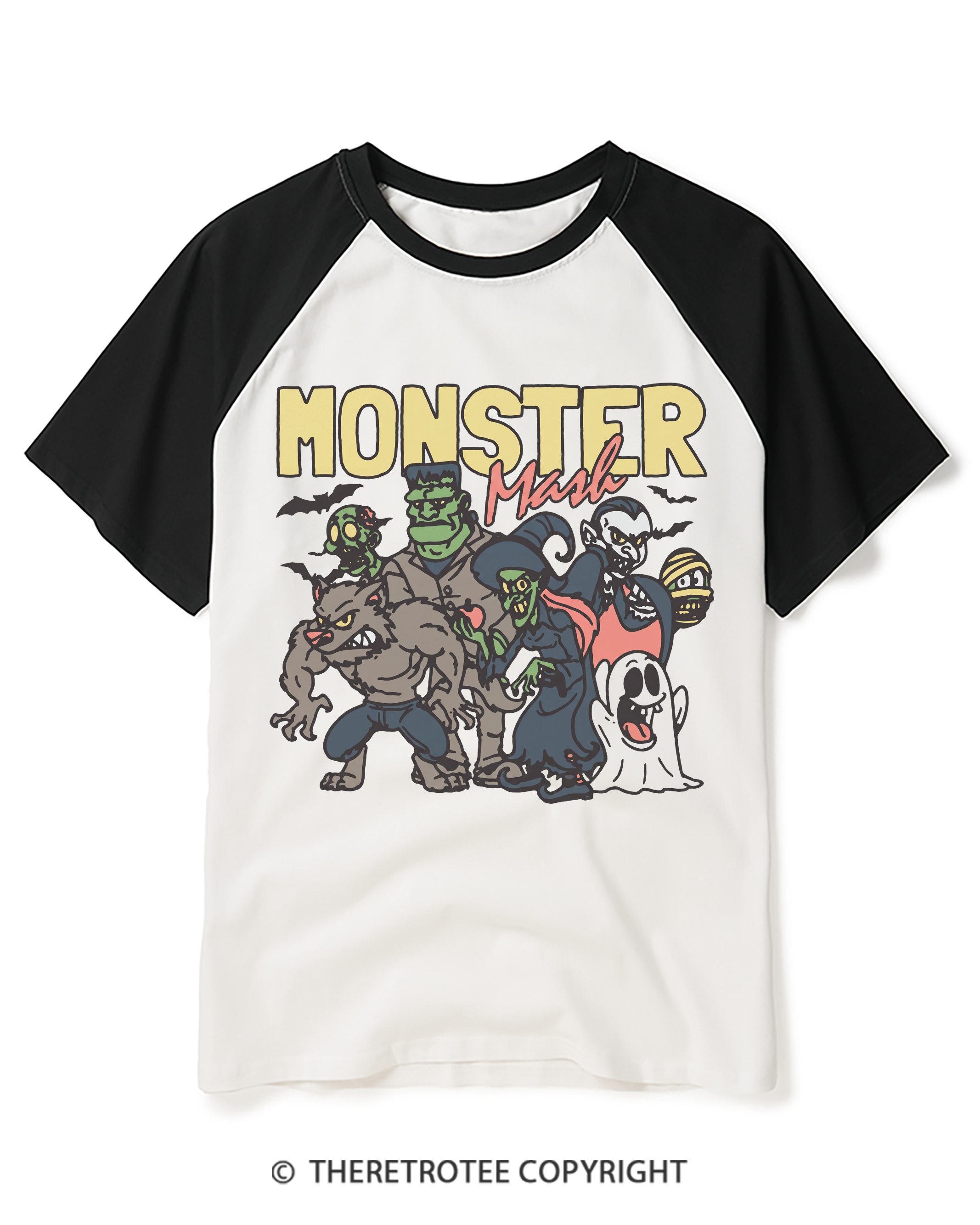 TheRetroTee Halloween Monster Mash Raglan Baseball T-Shirt