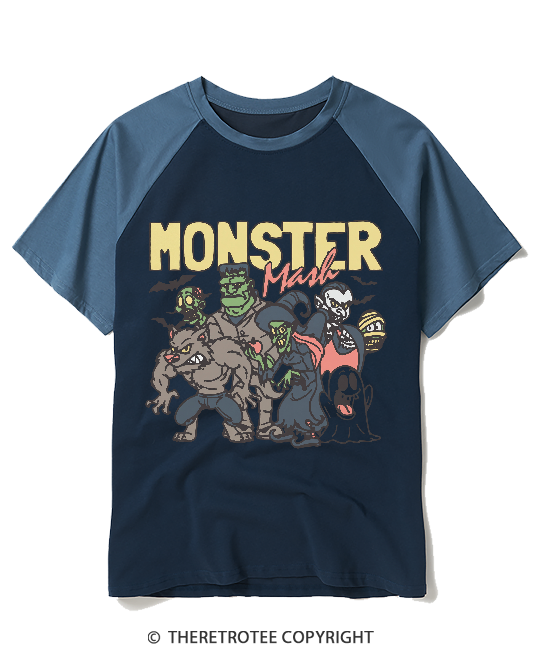 TheRetroTee Halloween Monster Mash Raglan Baseball T-Shirt