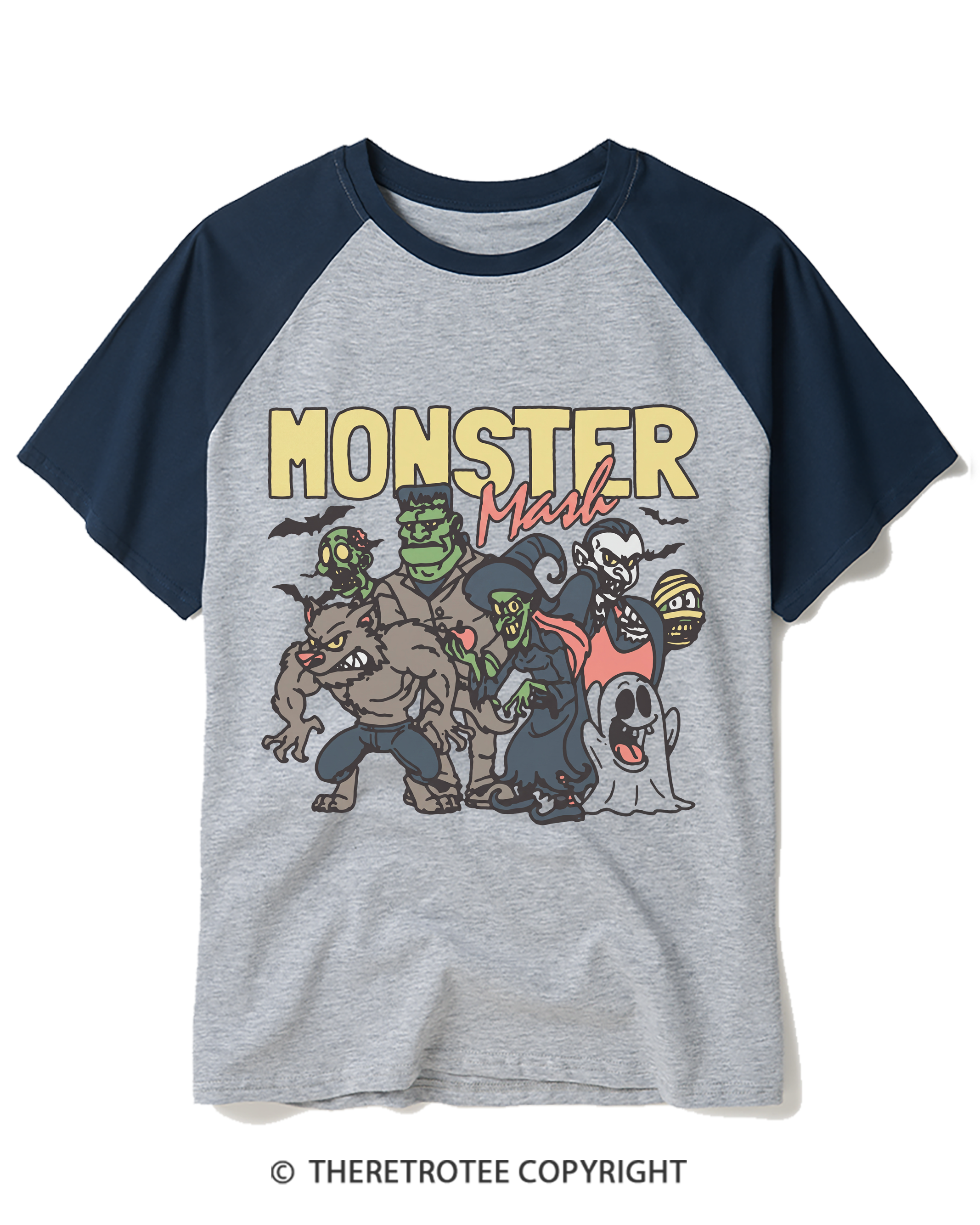 TheRetroTee Halloween Monster Mash Raglan Baseball T-Shirt