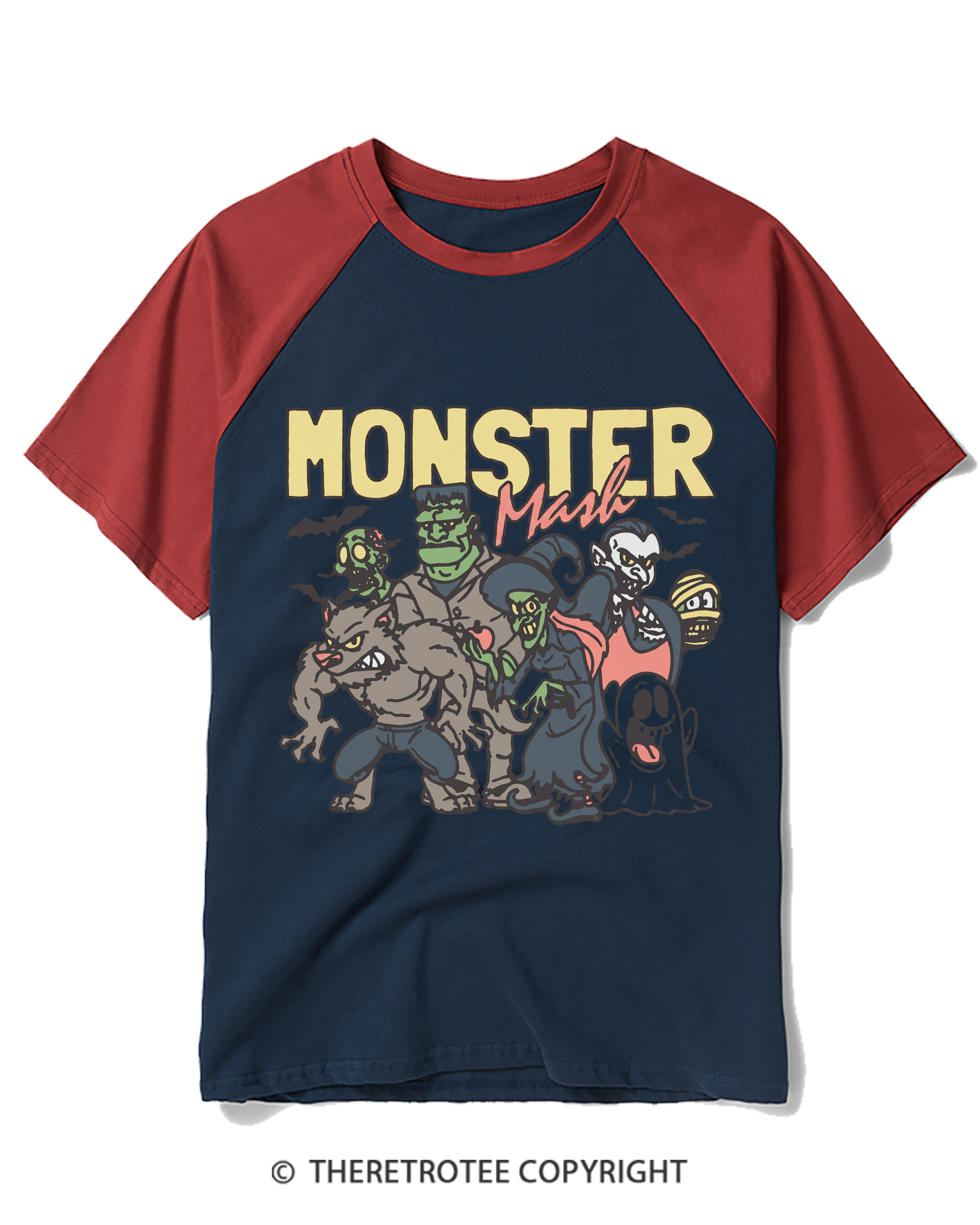 TheRetroTee Halloween Monster Mash Raglan Baseball T-Shirt