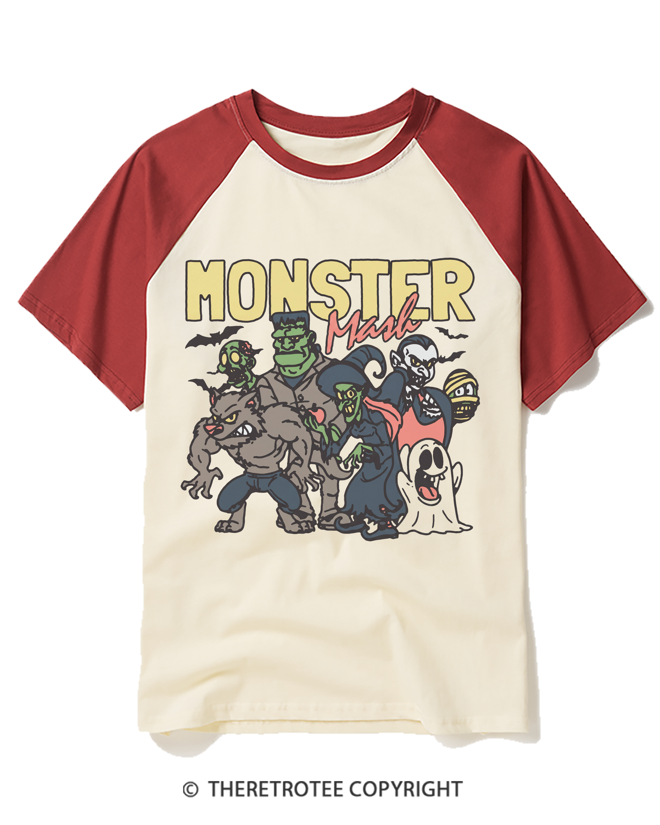 TheRetroTee Halloween Monster Mash Raglan Baseball T-Shirt