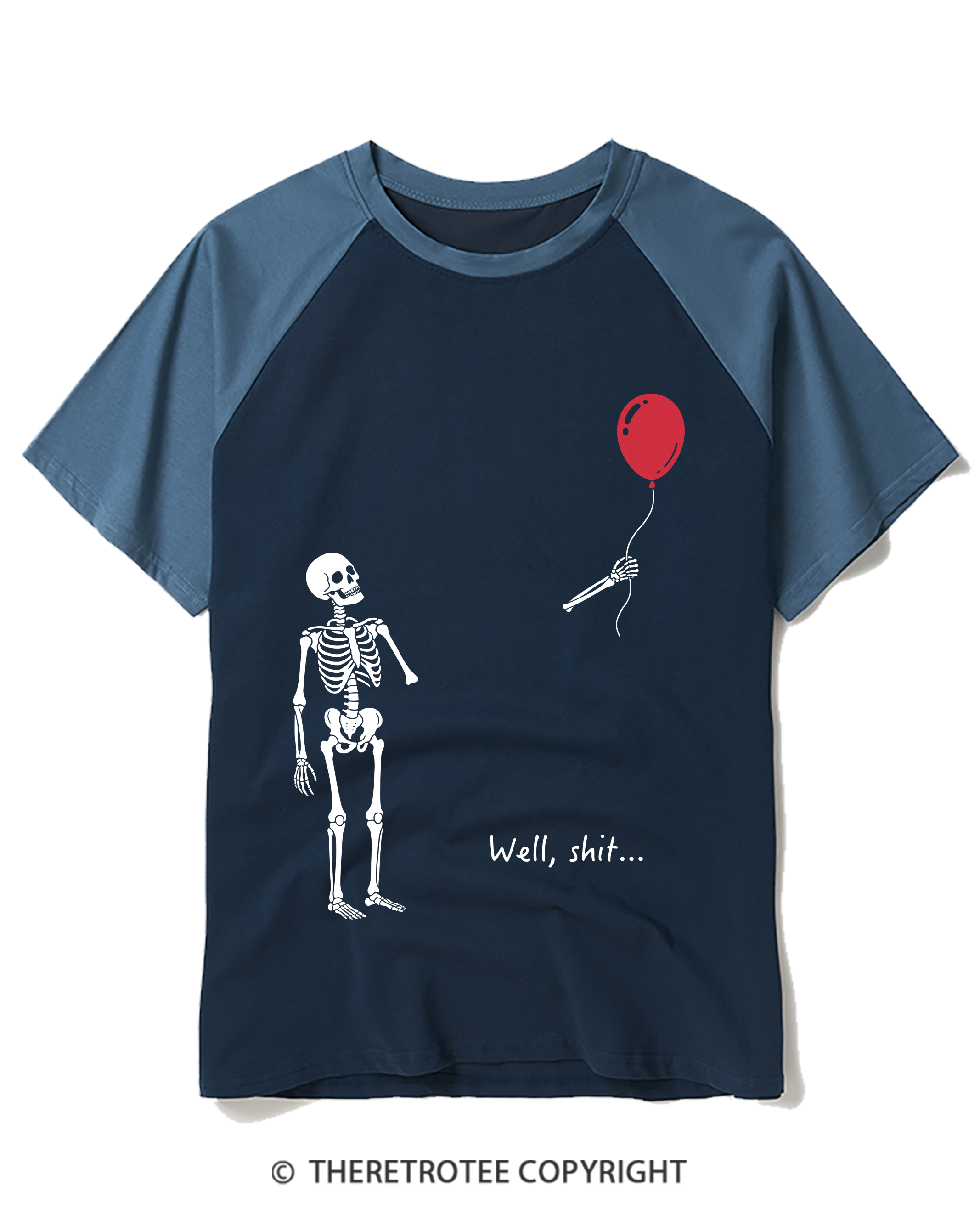 TheRetroTee Skeleton Lost Balloon Well Shit Raglan Baseball T-Shirt