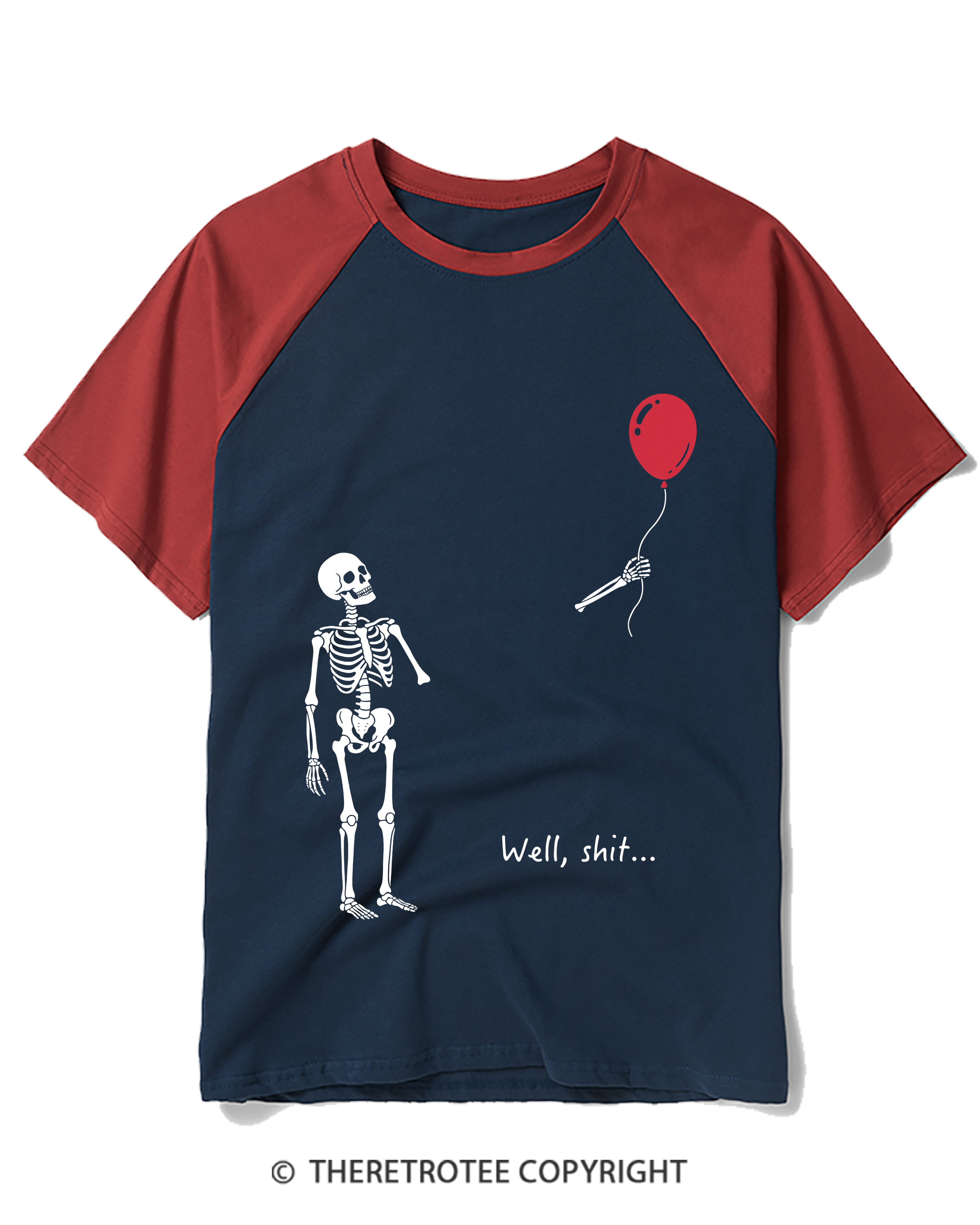 TheRetroTee Skeleton Lost Balloon Well Shit Raglan Baseball T-Shirt