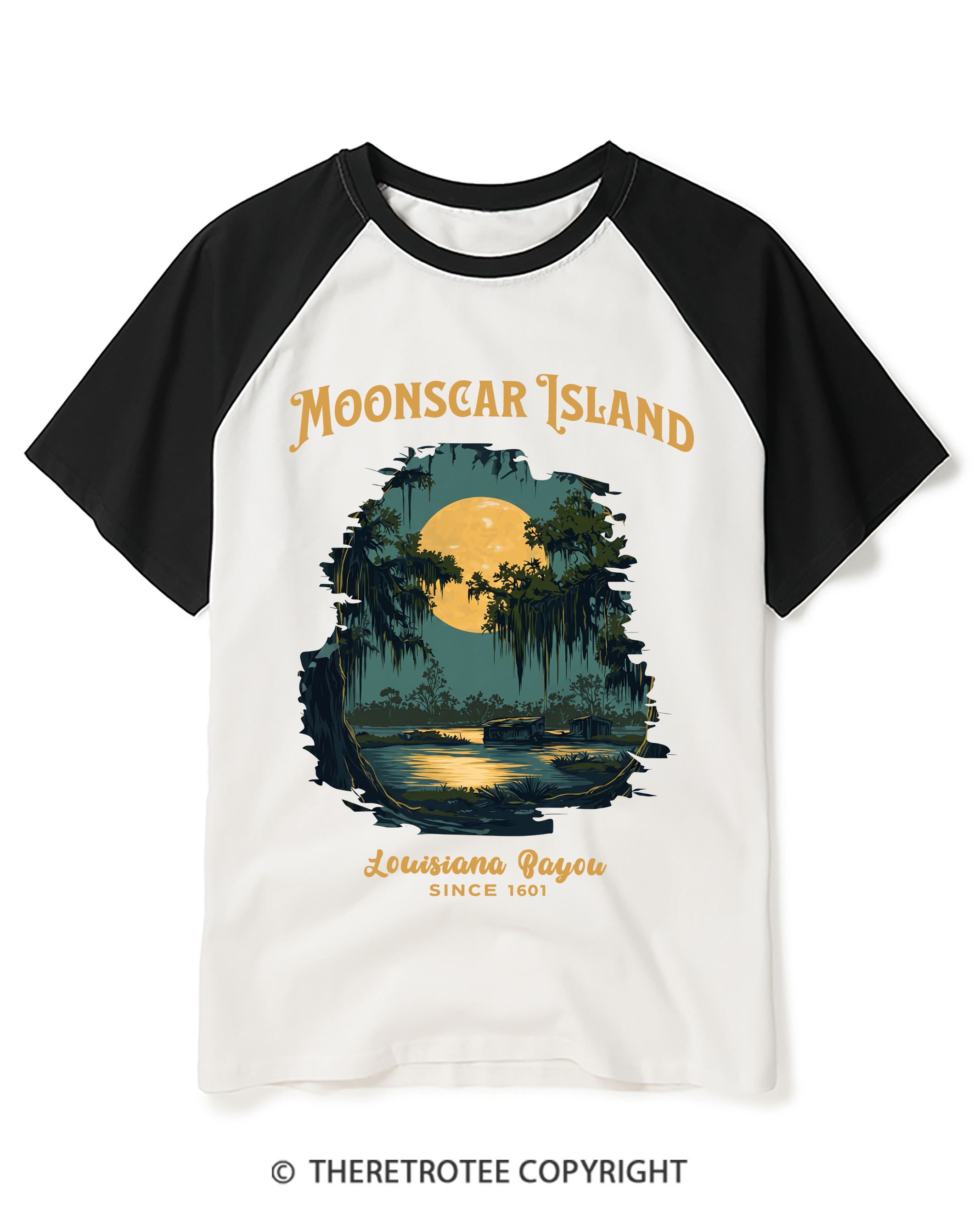 TheRetroTee Moonscar Island 1990s Raglan Baseball T-Shirt