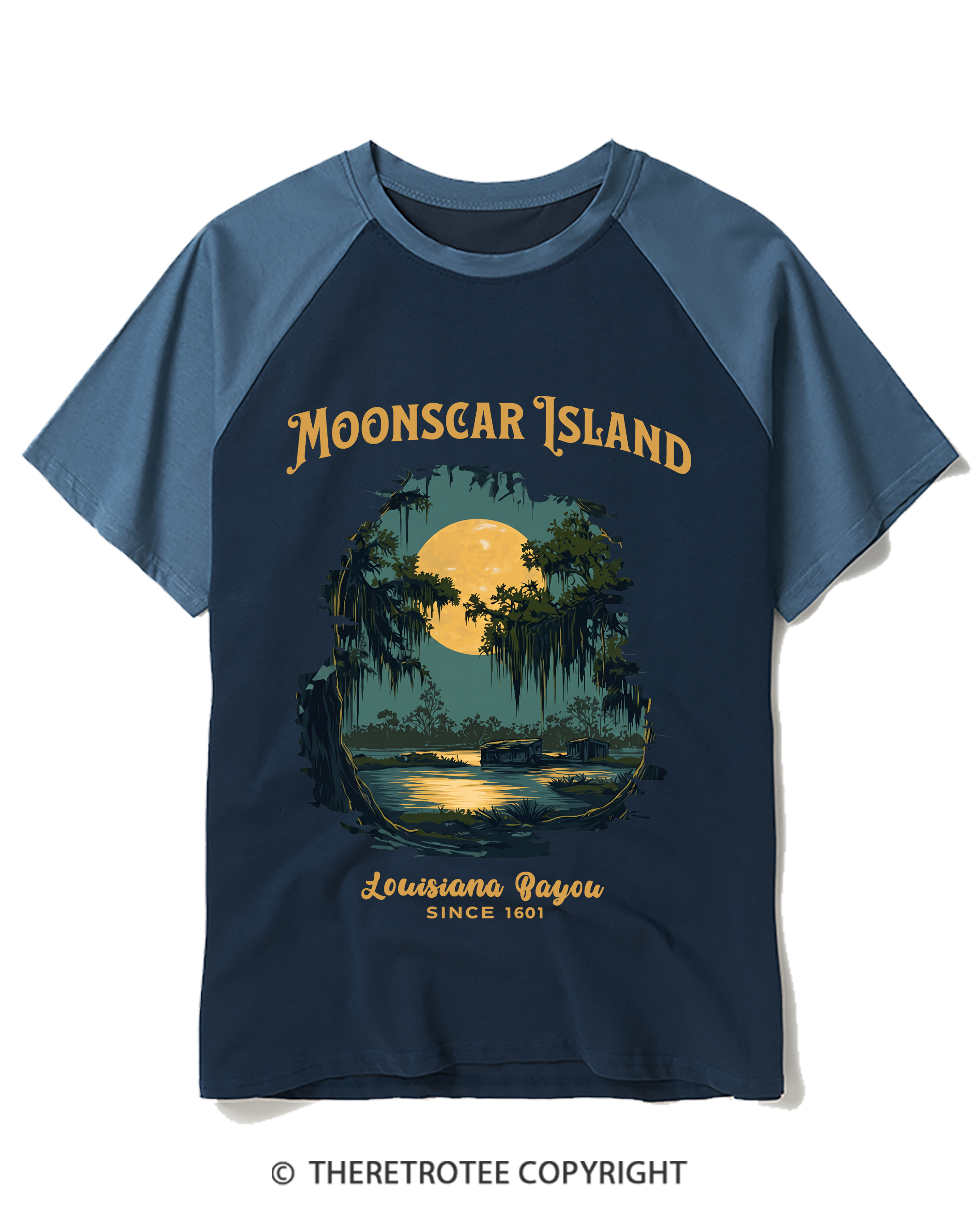 TheRetroTee Moonscar Island 1990s Raglan Baseball T-Shirt