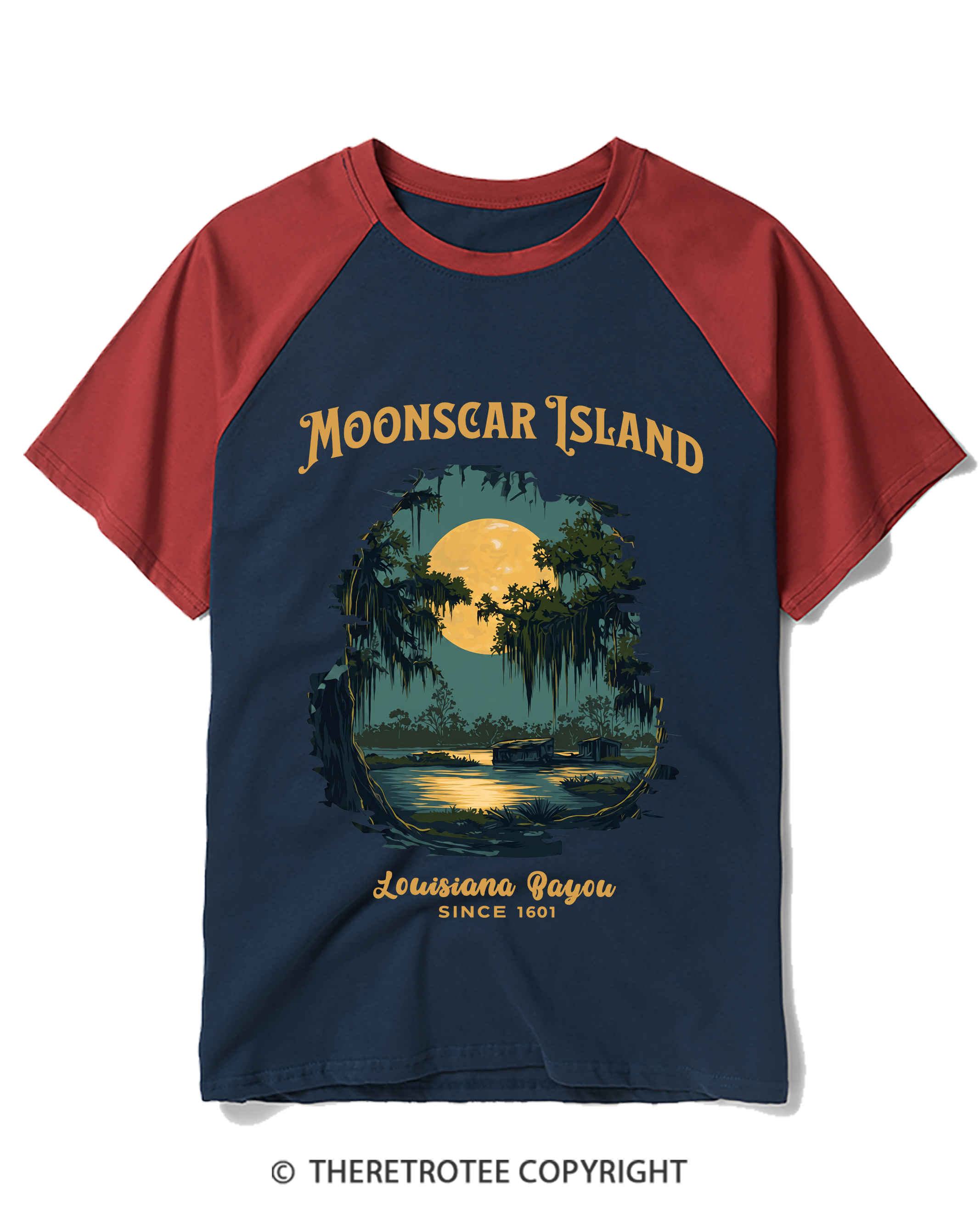 TheRetroTee Moonscar Island 1990s Raglan Baseball T-Shirt