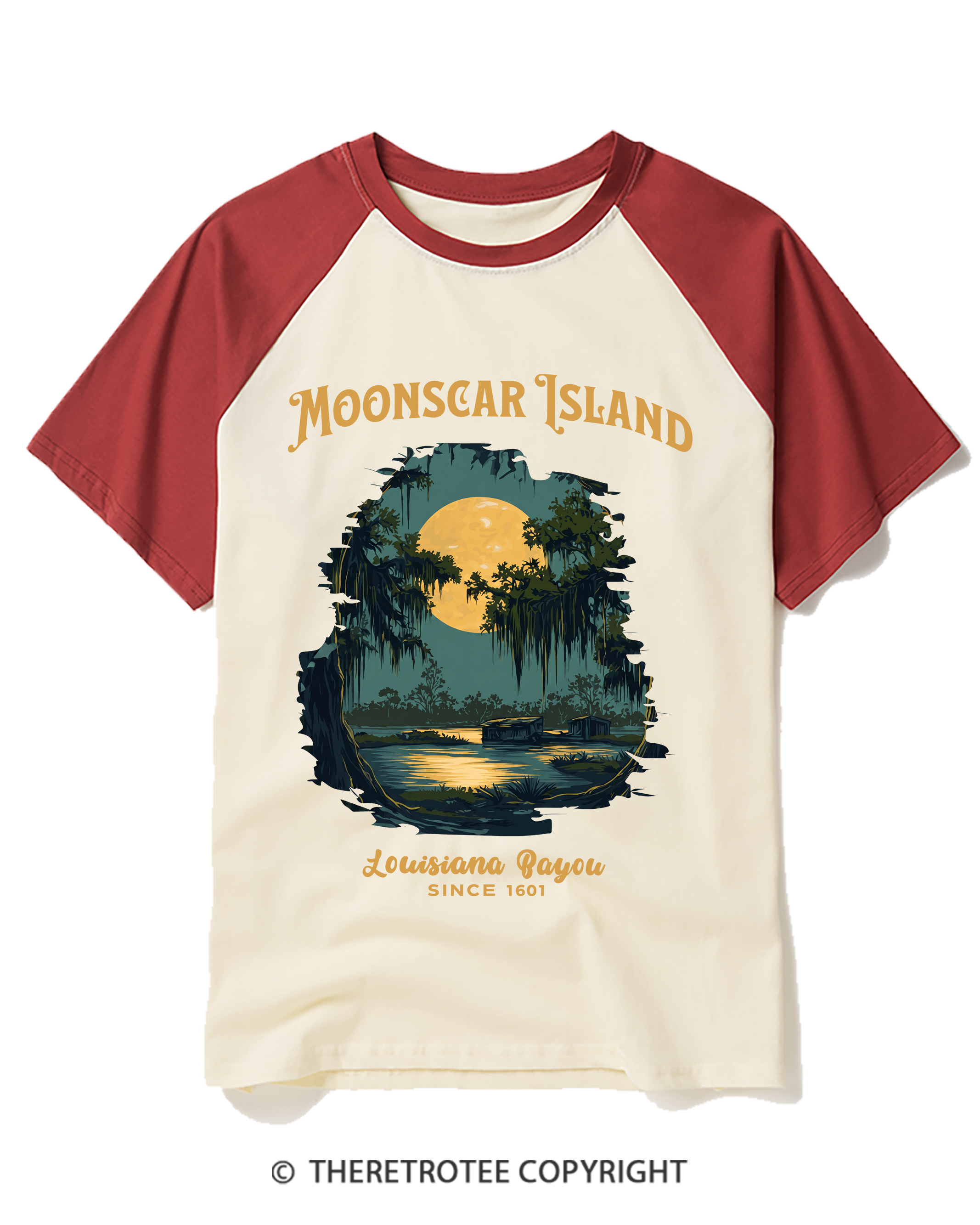 TheRetroTee Moonscar Island 1990s Raglan Baseball T-Shirt