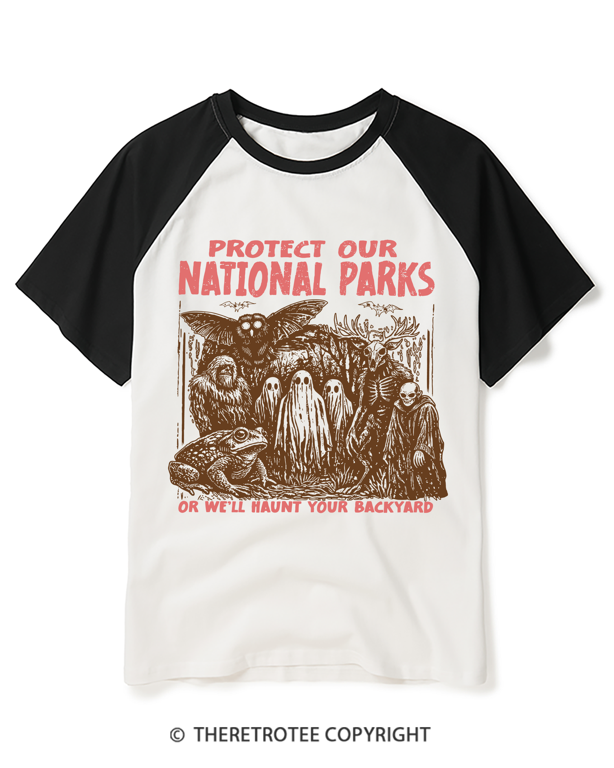 TheRetroTee Cryptid Creatures Protect Our Parks Camping Hiking Raglan Baseball T-Shirt