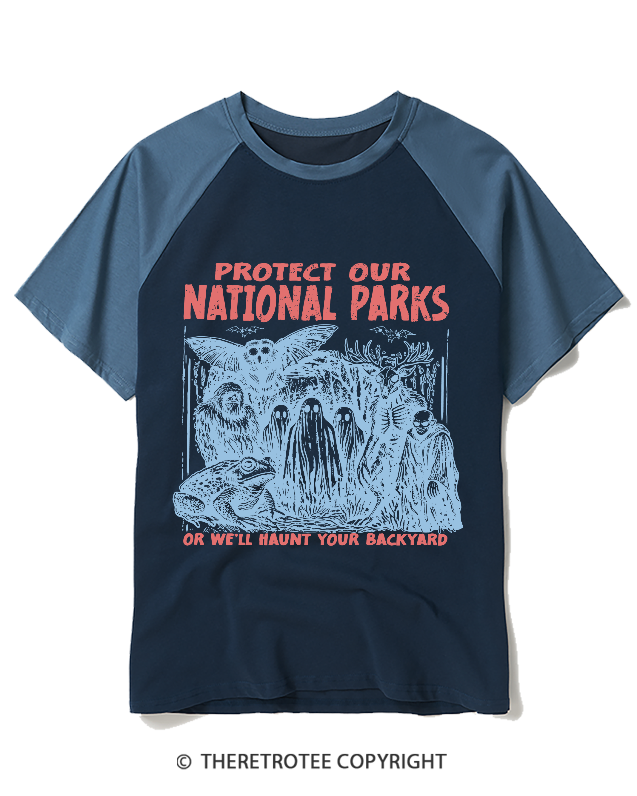 TheRetroTee Cryptid Creatures Protect Our Parks Camping Hiking Raglan Baseball T-Shirt
