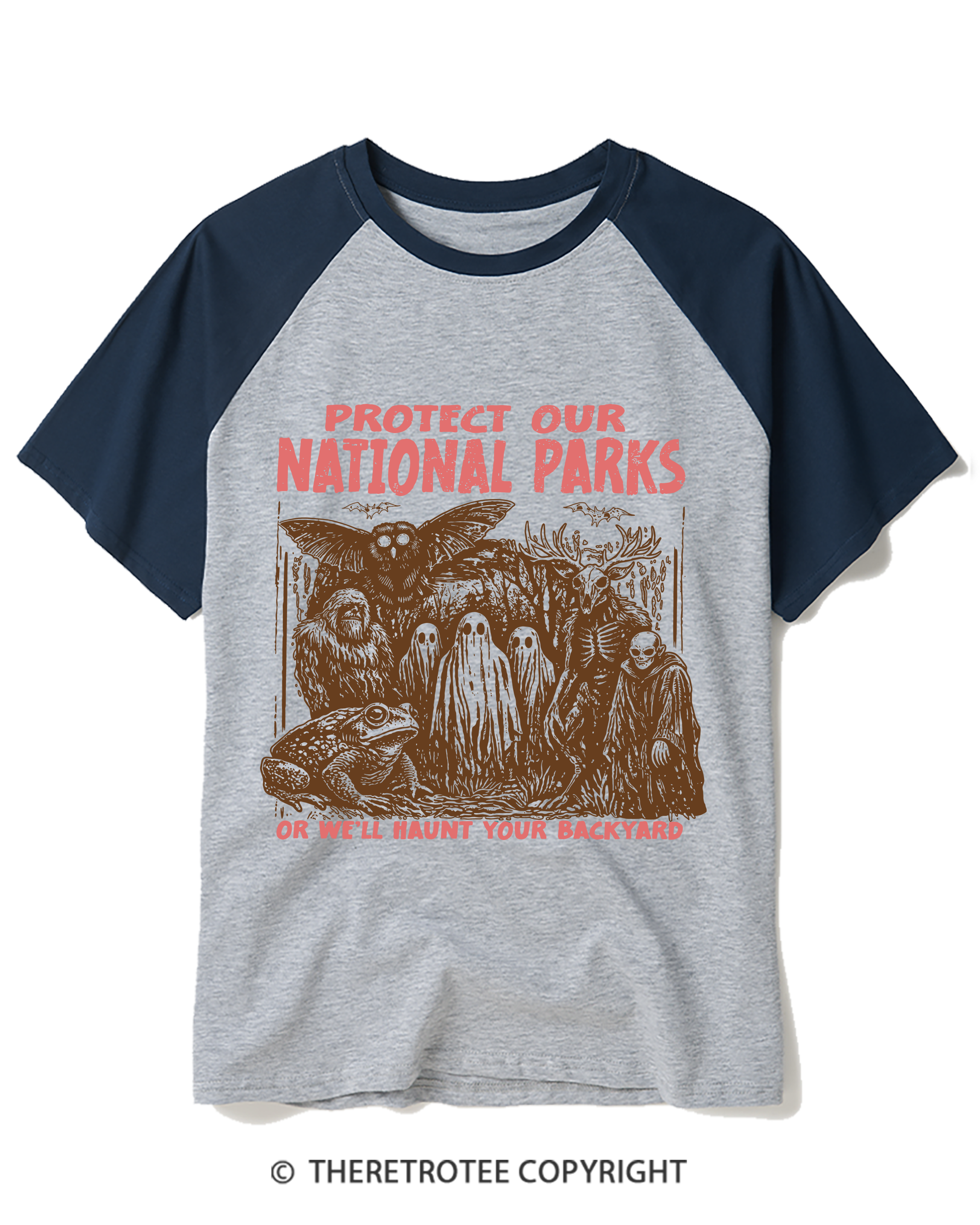 TheRetroTee Cryptid Creatures Protect Our Parks Camping Hiking Raglan Baseball T-Shirt